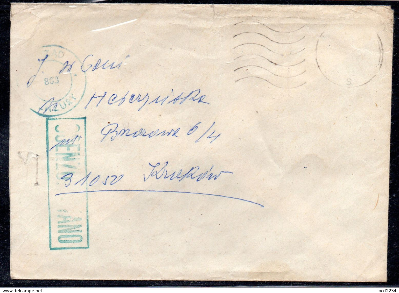 POLAND 198? SOLIDARITY SOLIDARNOSC PERIOD MARTIAL LAW OCENZUROWANO CENSORED GREEN CACHETS CENSOR 803 KRAKOW - Storia Postale