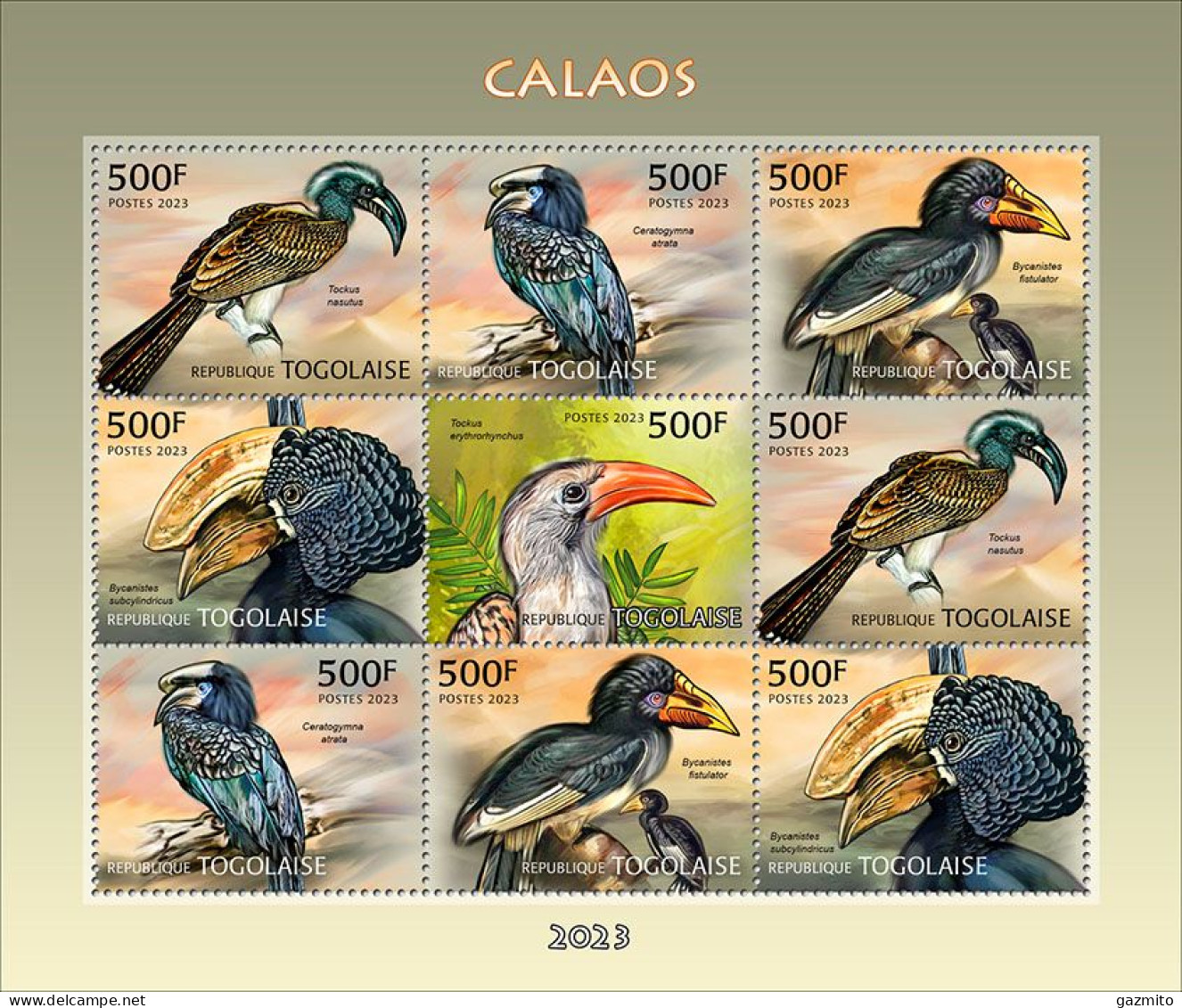 Togo 2023, Animals, Hornbills, 9val In BF - Papagayos