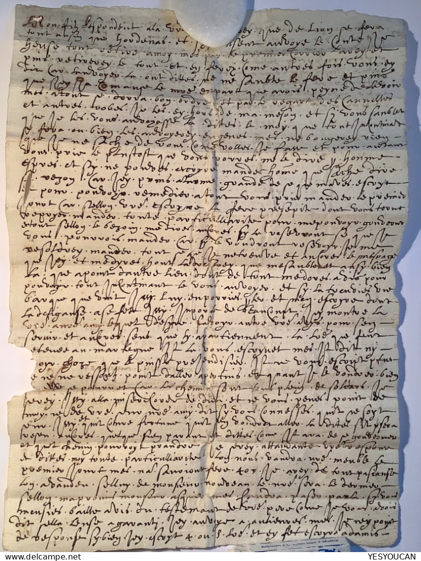 Rare Lettre~1550 (régne Du Roi Henri II) TEXTE ! Certificat Fourcaut + Transcription  (France Provence Rhone - ....-1700: Vorläufer