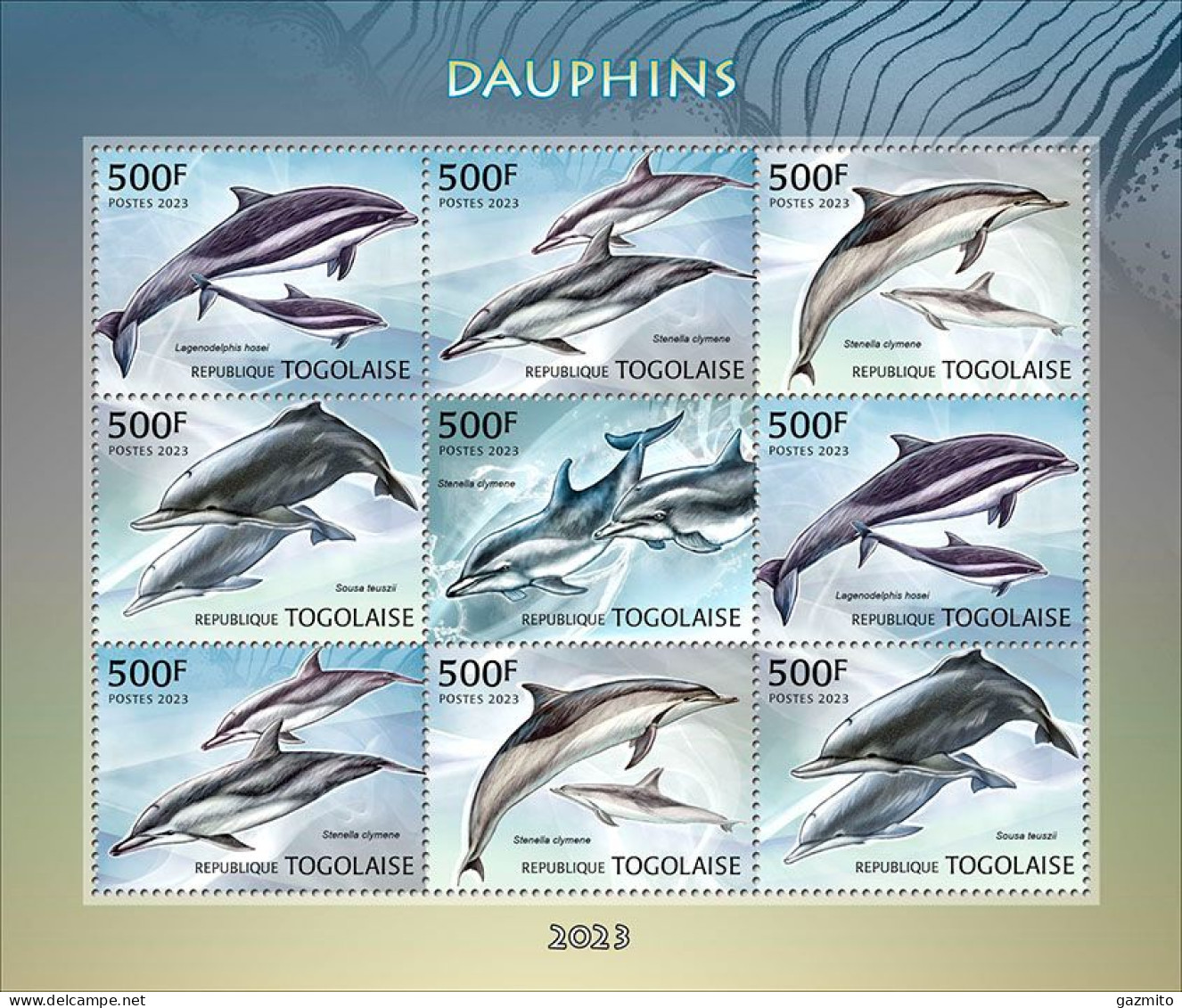 Togo 2023, Animals, Dolphins, 9val In BF - Dauphins