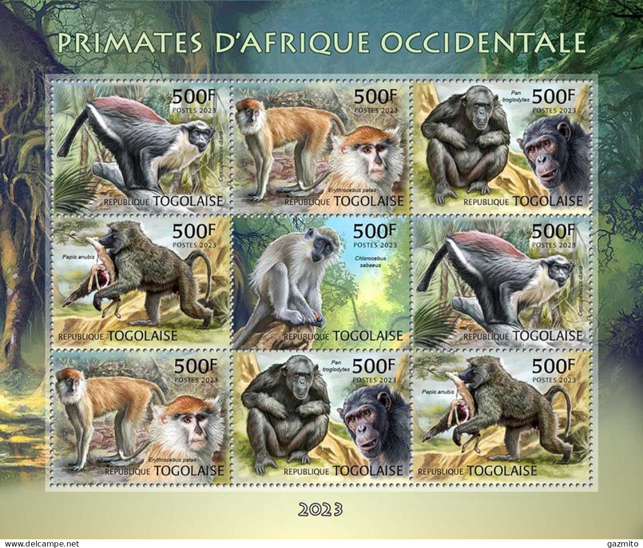 Togo 2023, Animals, African Monkey, 9val In BF - Gorilles