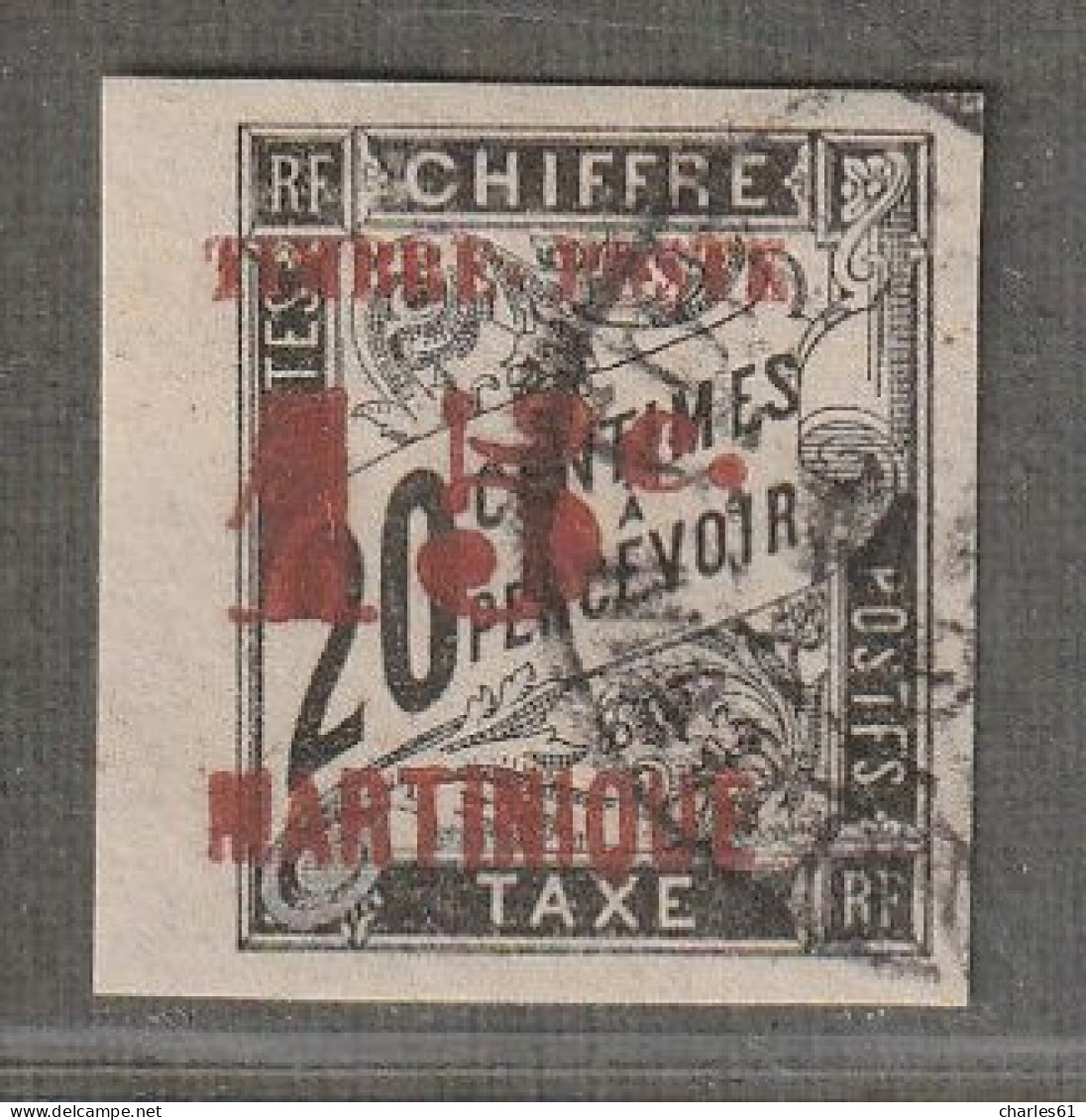 MARTINIQUE - N°25 Obl (1891-92) Timbres-taxe Surchargé : 15 Sur 20c Noir - Gebruikt