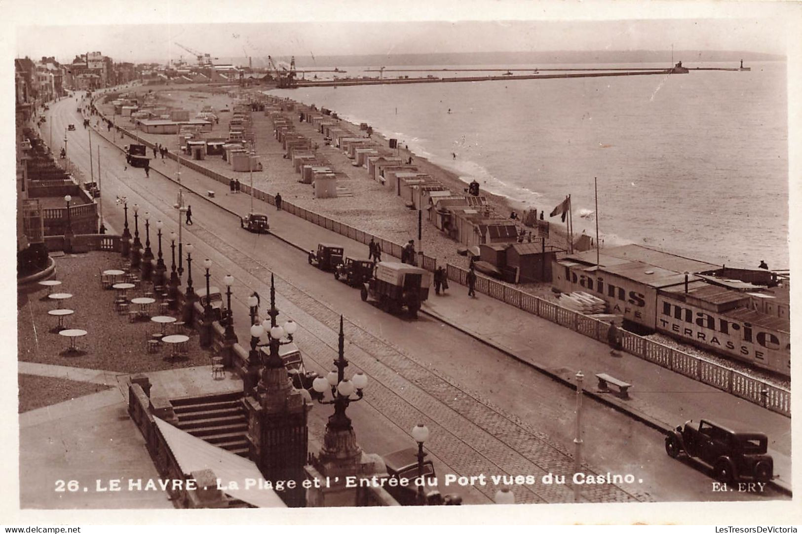 FRANCE - Le Havre - La Plage Et L'Entrée Du Port Vues Du Casino - Voitures - Carte Postale Ancienne - Porto