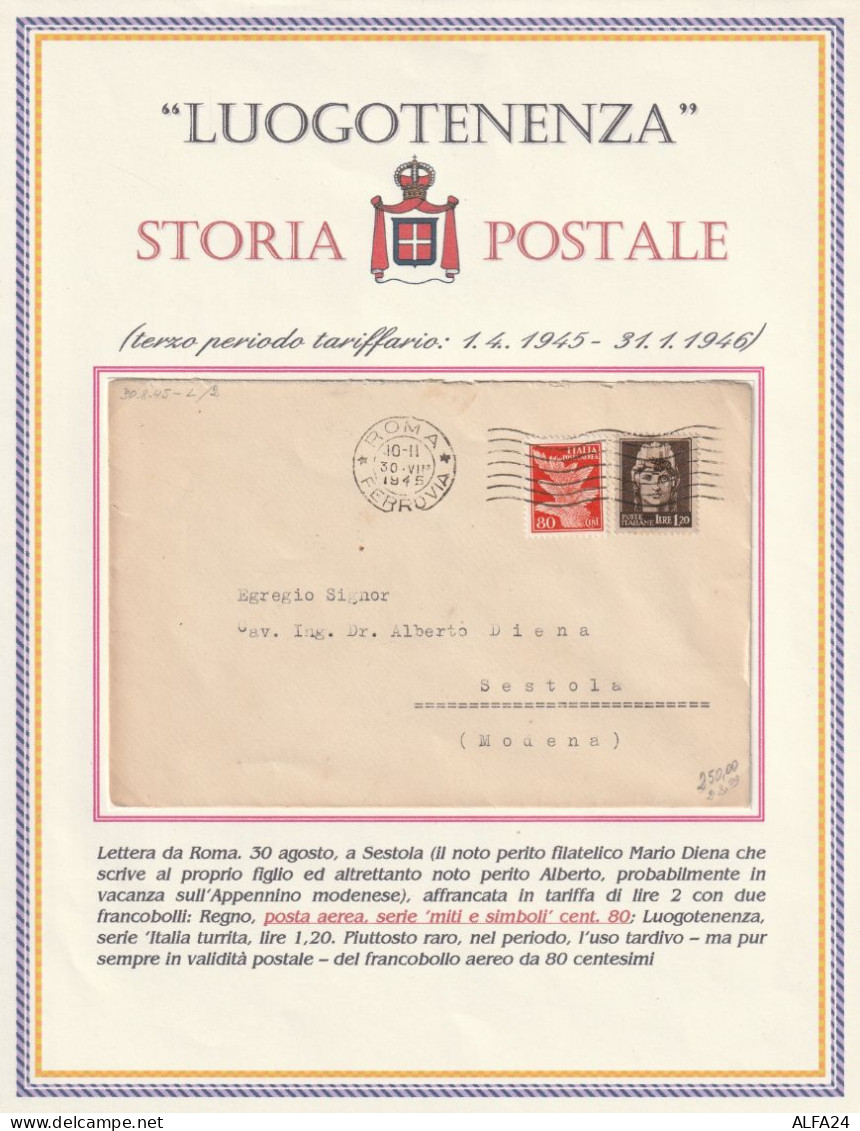 LETTERA 1945 LUOGOTENENZA L.1,20 +80 PA TIMBRO MODENA (XT410R - Marcophilie