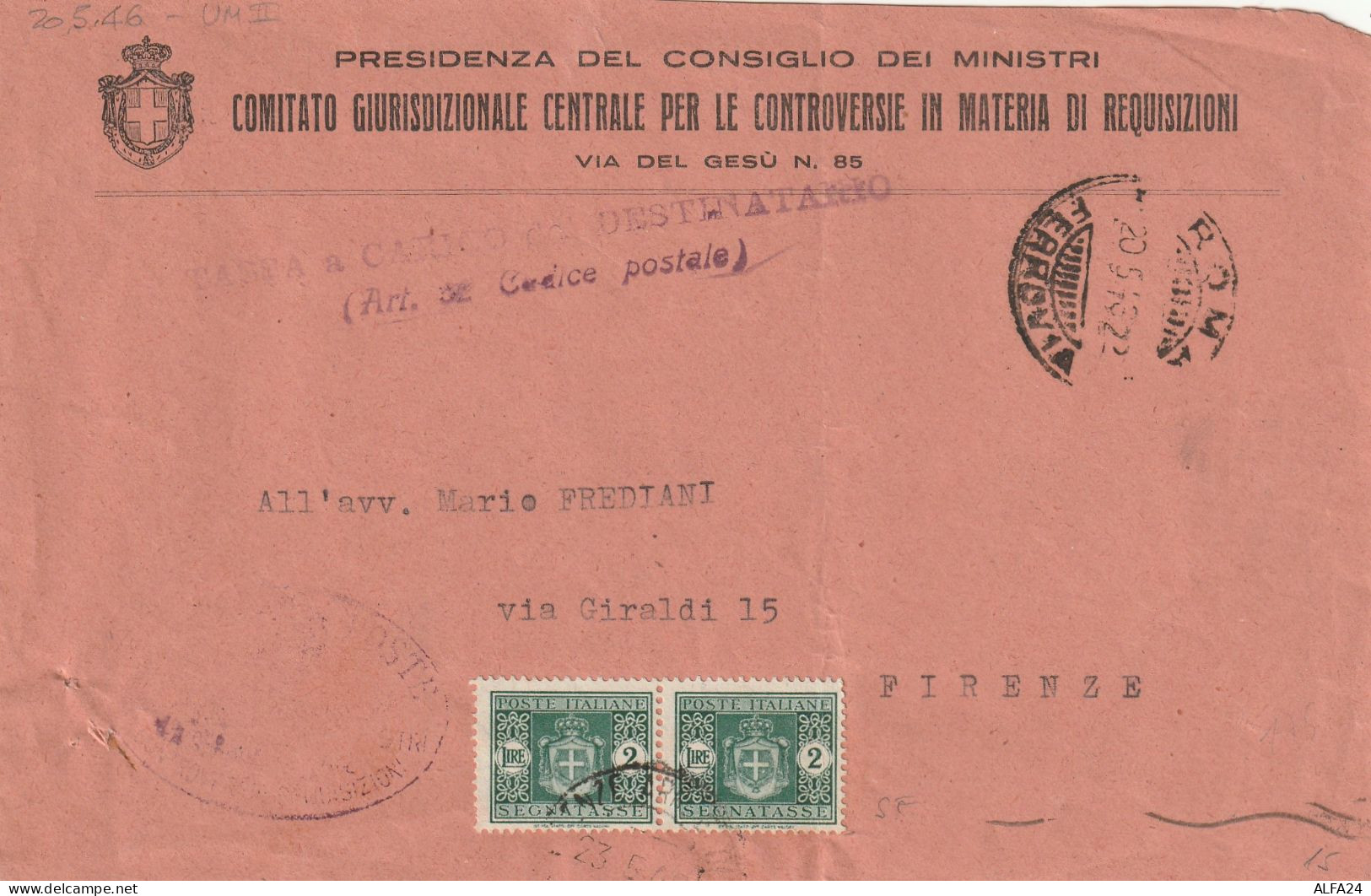 LETTERA 1946 LUOGOTENENZA 2X2 SEGNATASSE  TIMBRO ROMA (XT120R - Marcophilie