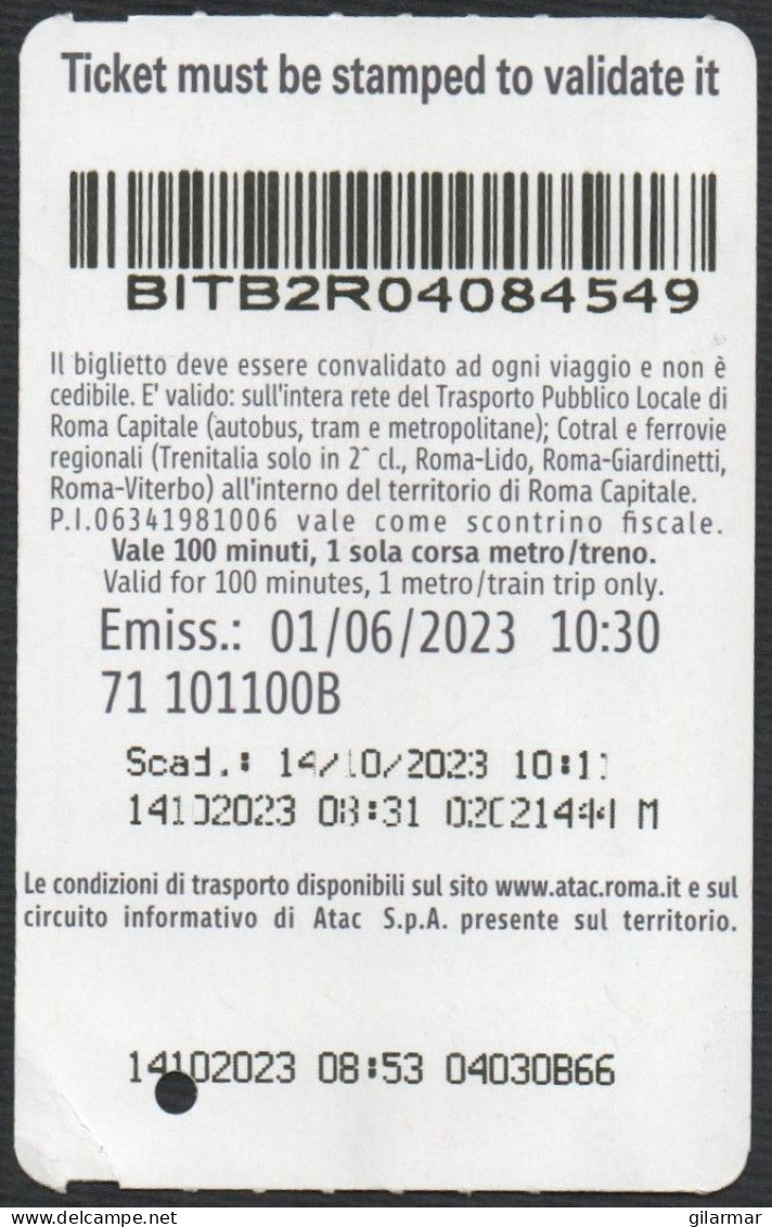 BIGLIETTO AUTOBUS ROMA - ATAC - METREBUS - CASTEL ROMANO DESIGNER OUTLET - UN MONDO DI EMOZIONI DA INDOSSARE - Europe