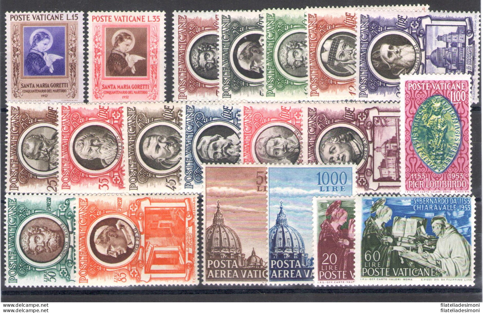 1953 Vaticano, Francobolli Nuovi, Annata Completa 22 Valori, 18 Di Posta Ordinar - Années Complètes