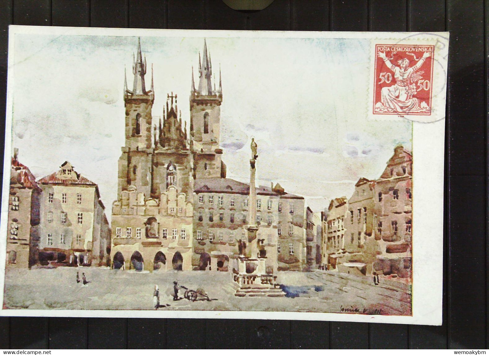 Tschechien: Künstlerkarte Mit Gemälde Von PRAG Mit 50 H Auf Bildseite Ohne Anschrift - Lettres & Documents
