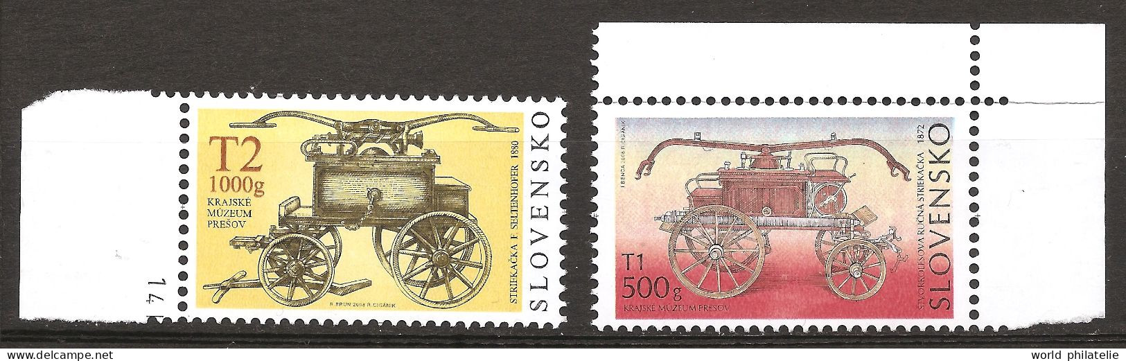 Slovaquie Slovensko 2008 N° 504 / 5 ** Voiture, Feu, Pompier, Pompiers, Pompe à Incendie à Bras, Bois, Seltenhofer, Char - Unused Stamps