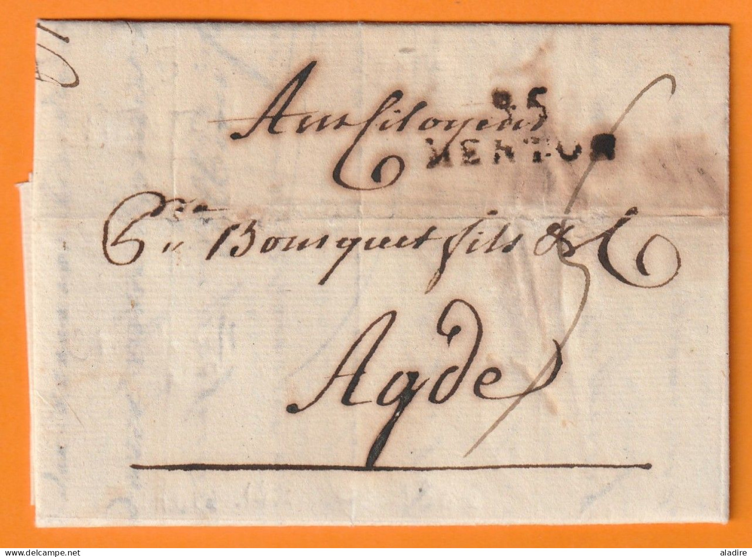1801 - Marque Postale 85 MENTON (27 X 10 Mm) Sur Lettre De 2 Pages Vers AGDE, Hérault, (Albini/Bousquet) - 1801-1848: Précurseurs XIX