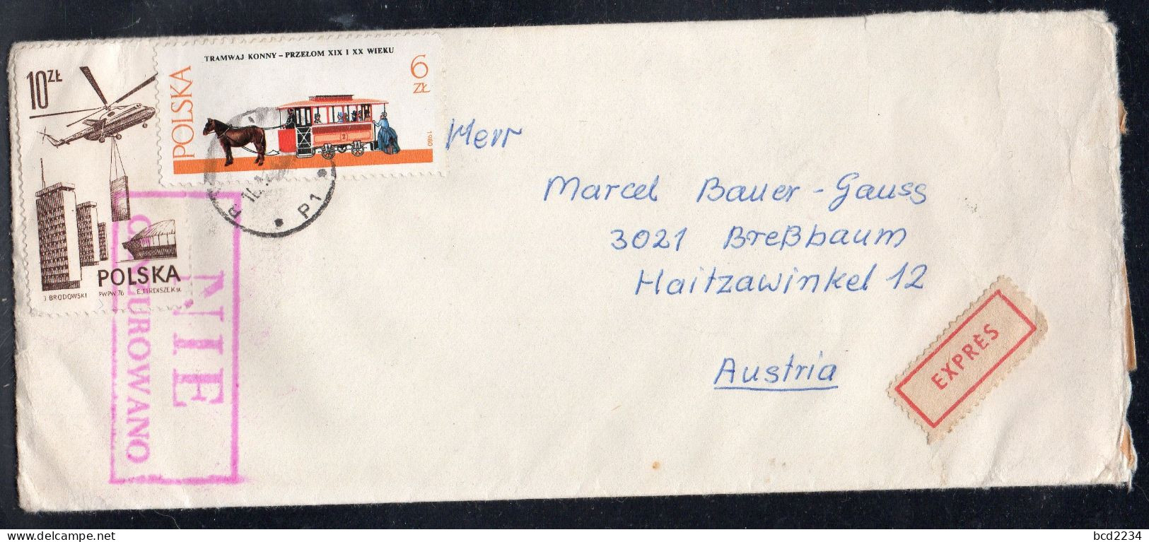 POLAND 1981 SOLIDARITY SOLIDARNOSC PERIOD MARTIAL LAW NIE CENZUROWANO NOT CENSORED MAUVE CACHET BYTOM TO AUSTRIA - Storia Postale