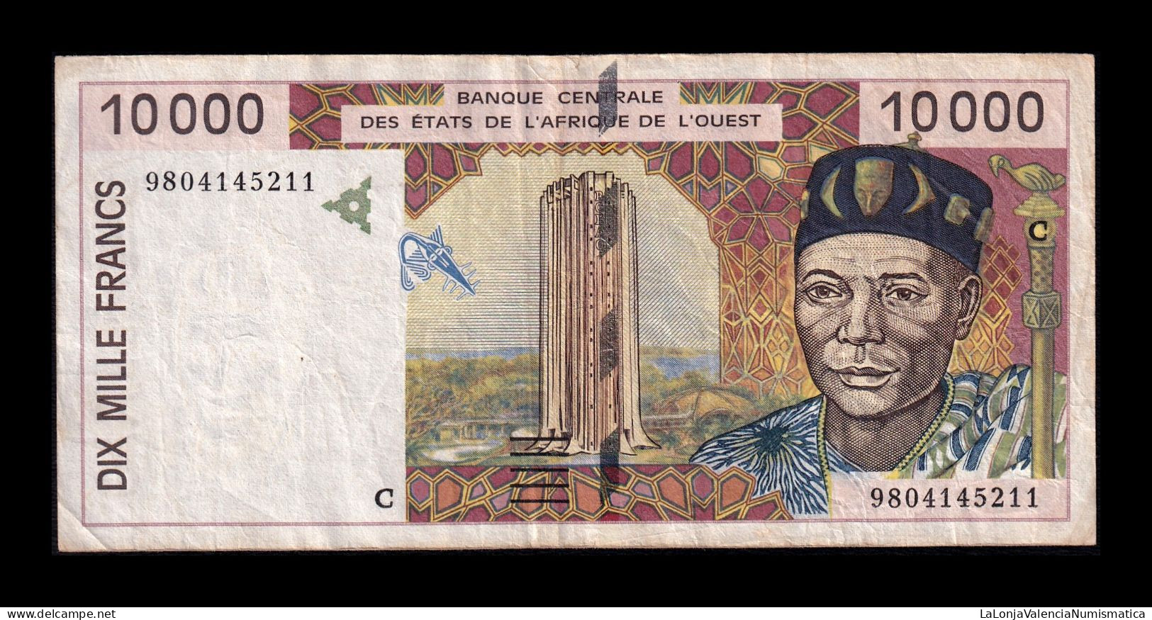 West African St. Burkina Faso 10000 Francs 1998 Pick 314Cf Bc/Mbc F/Vf - Burkina Faso