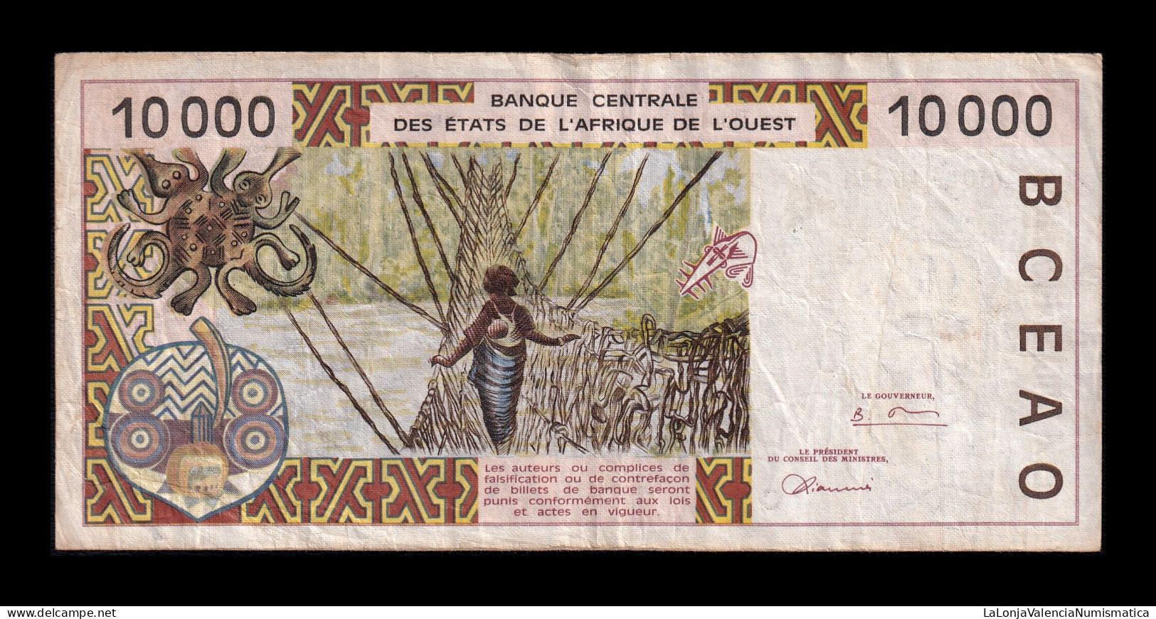 West African St. Burkina Faso 10000 Francs 1998 Pick 314Cf Bc/Mbc F/Vf - Burkina Faso