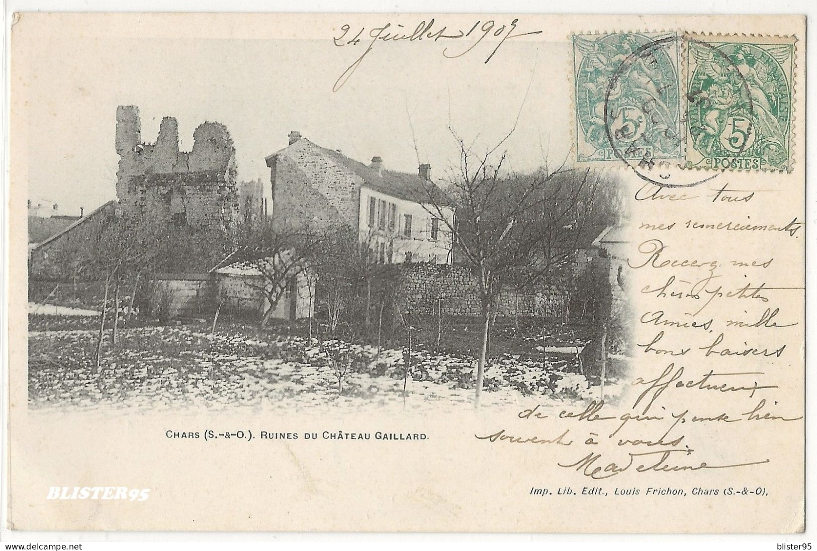 Chars (95) Ruines De Chateau Gaillard , Envoyée En 1907 - Chars