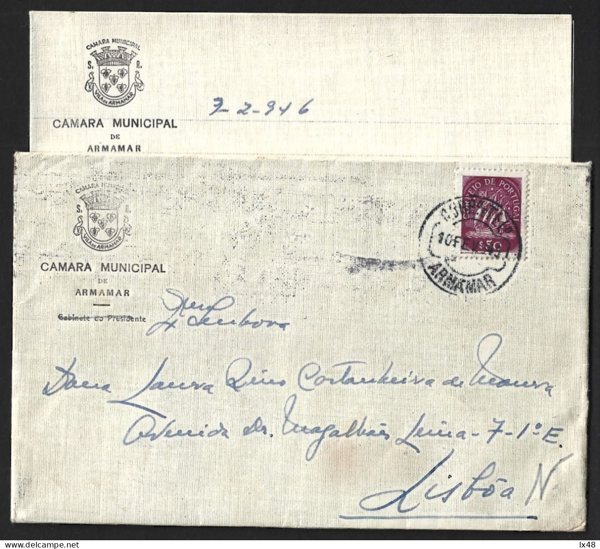 Carta Da Câmara De Armamar. Obliteração De Armamar 1945. Stamp Caravelas. Letter Armamar Chamber.Stamp Caravelas. - Covers & Documents