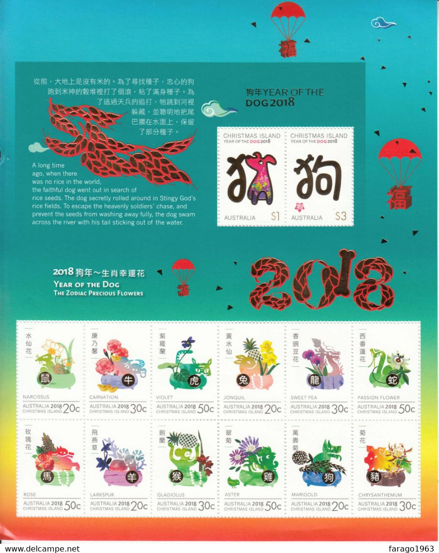 2018 Christmas Island Year Of The Dog FOIL Miniature Sheet Of 10 - Christmas Island