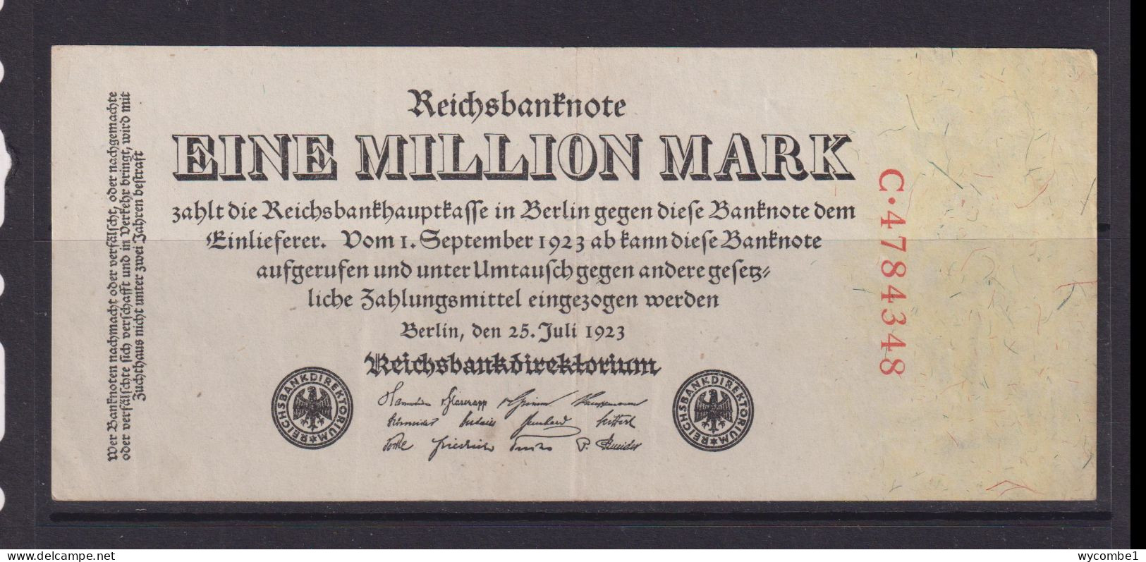 GERMANY - 1923 1 Millionen Mark Circulated Banknote - 1 Miljoen Mark