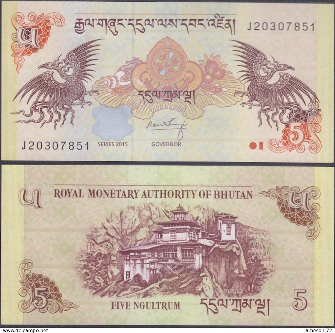 BHUTAN - 5 Ngultum 2015 P# 28c Asia Banknote - Edelweiss Coins - Bhoutan