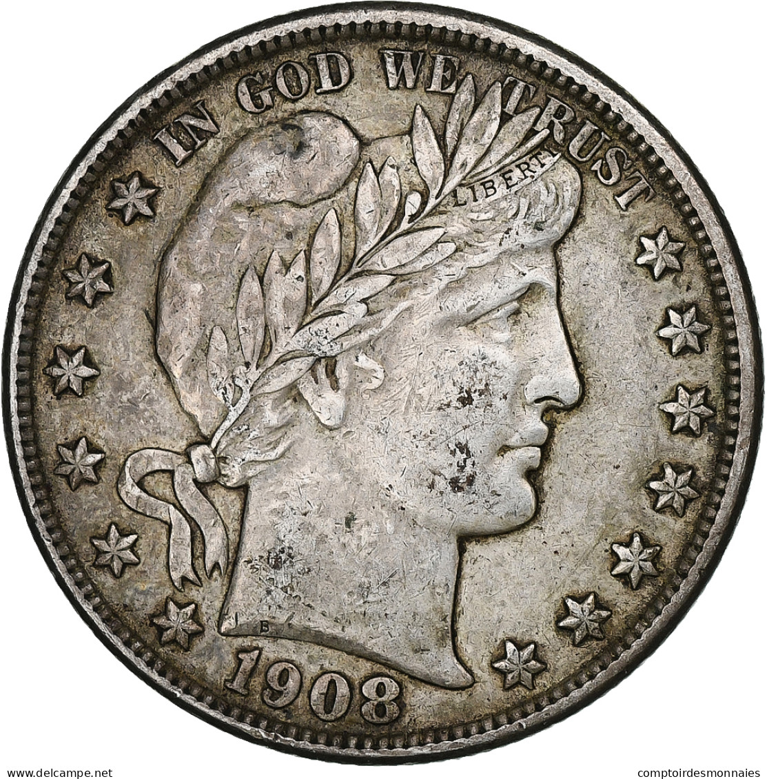États-Unis, Half Dollar, Barber, 1908, New Orleans, Argent, TTB, KM:116 - 1892-1915: Barber