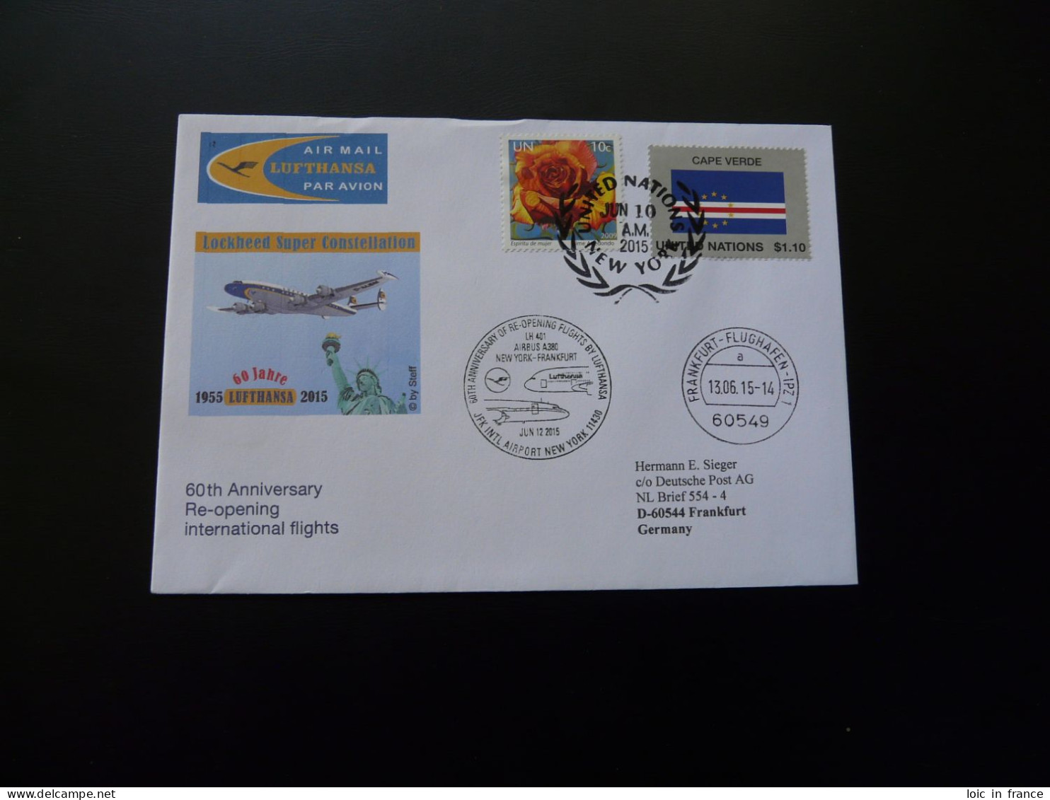 Lettre Vol Special Flight Cover New York Frankfurt 60 Years Reopening Of Lufthansa 2015 - Brieven En Documenten