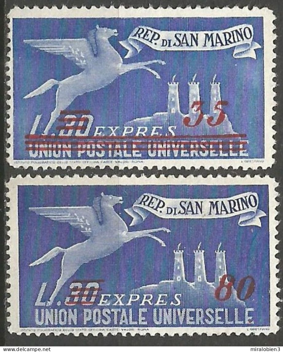 SAN MARINO CORREO URGENTE YVERT NUM. 19/20 ** SERIE COMPLETA SIN FIJASELLOS  --EL NUM. 19 SIN GOMA-- - Eilpost