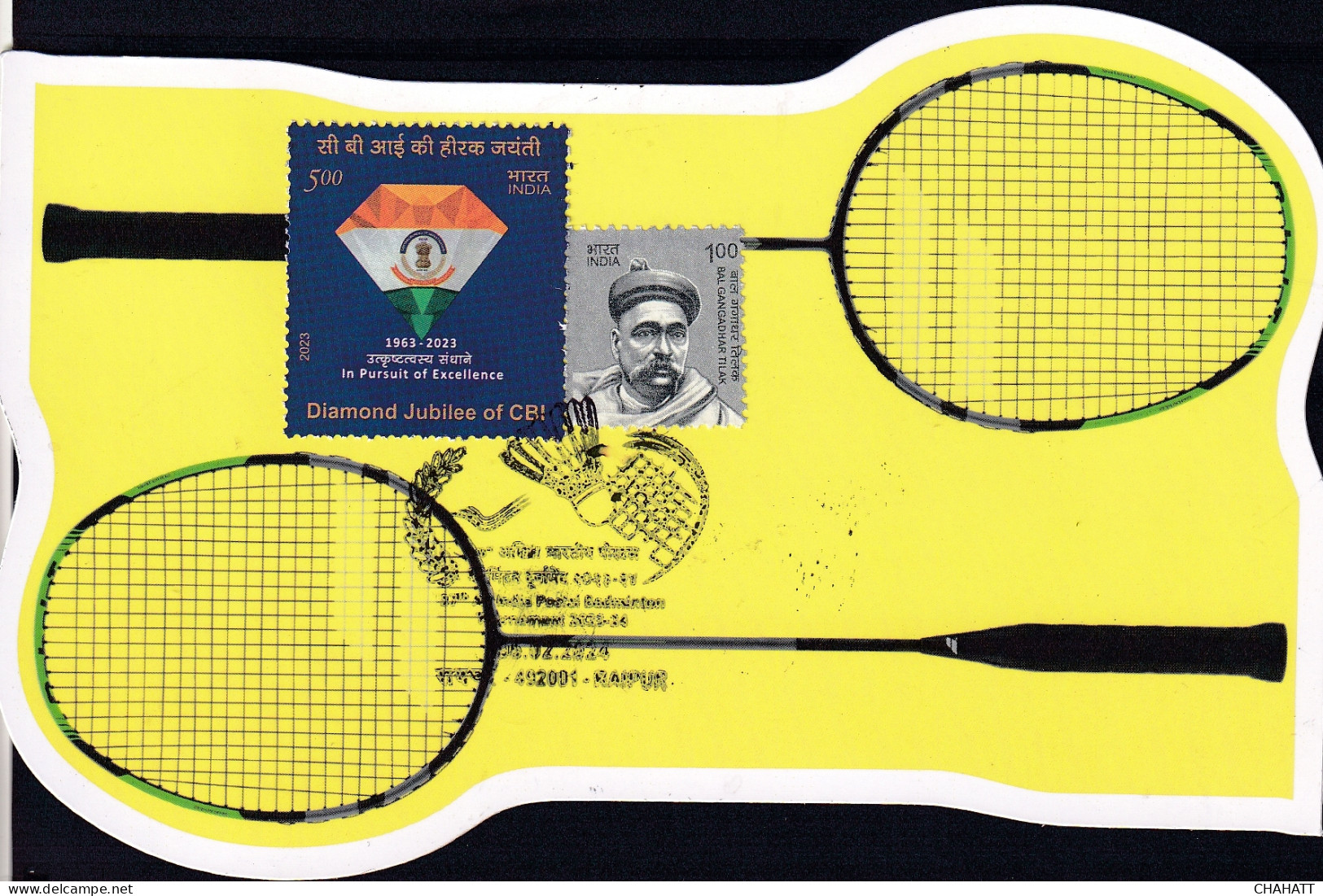 SPORTS- BADMINTON- UNUSUAL - ODD SHAPED -PICTURE POST CARD - INDIA POST - PICTORIAL CANCEL-BX4-35 - Badminton