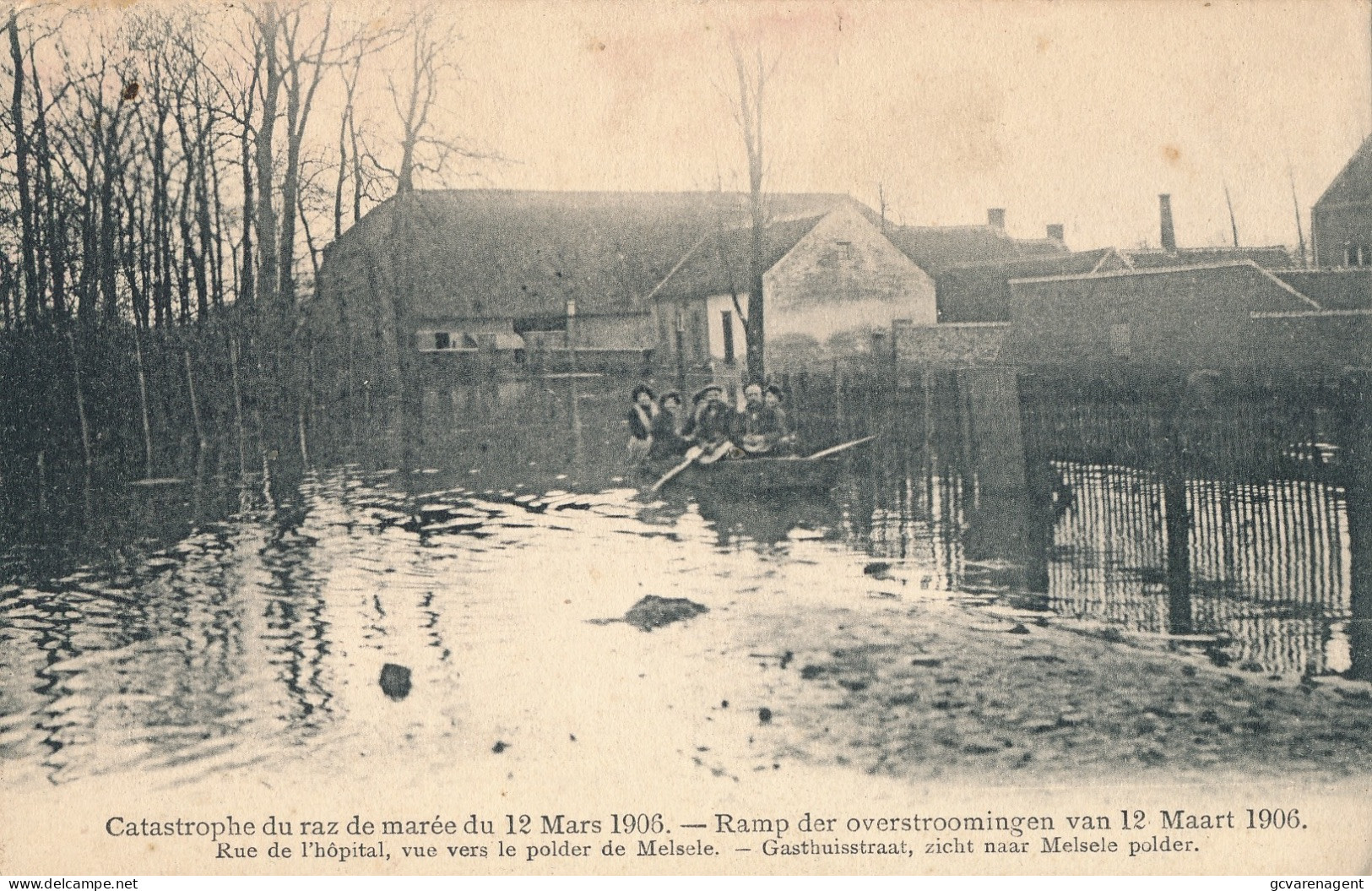 MELSELE  CATASTROPHE DU RAZ DE MAREE DU 12 MARS 190§   RUE DE L'HOPITAL VUE VERS LE POLDER DE MELSELE        LONDON - Beveren-Waas