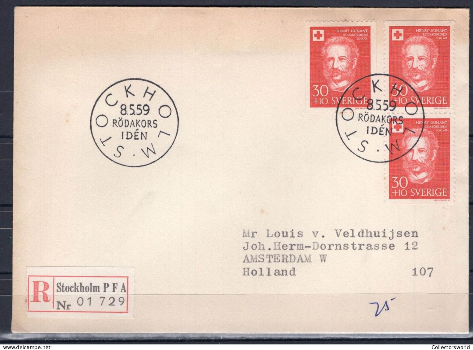 Sweden 1959 FDC Henri Dunant Red Cross / Croix Rouge Registered - FDC