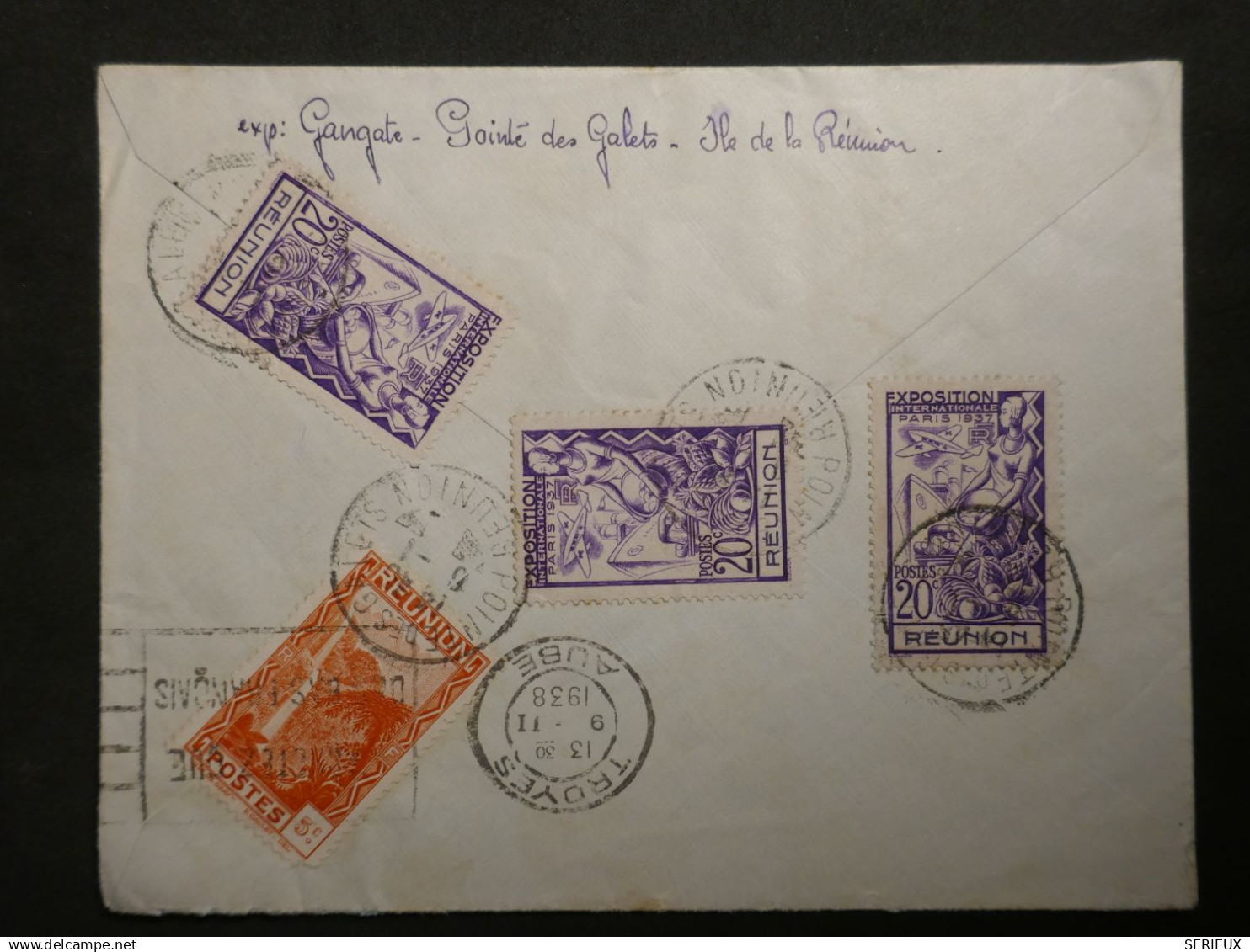 DJ 2 REUNION BELLE LETTRE 1938 POINTE DES GALETS  A TROYES FRANCE ++DISPERSION D UNE COLLECTION + +++ - Lettres & Documents