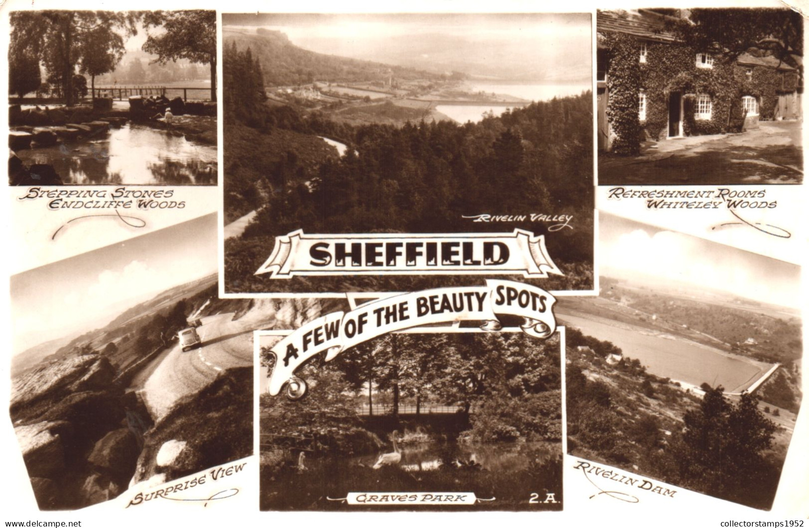 SHEFFIELD, YORKSHIRE, MULTIPLE VIEWS, ARCHITECTURE, CAR, PARK, DAM, LAKE, ENGLAND, UNITED KINGDOM, POSTCARD - Sheffield