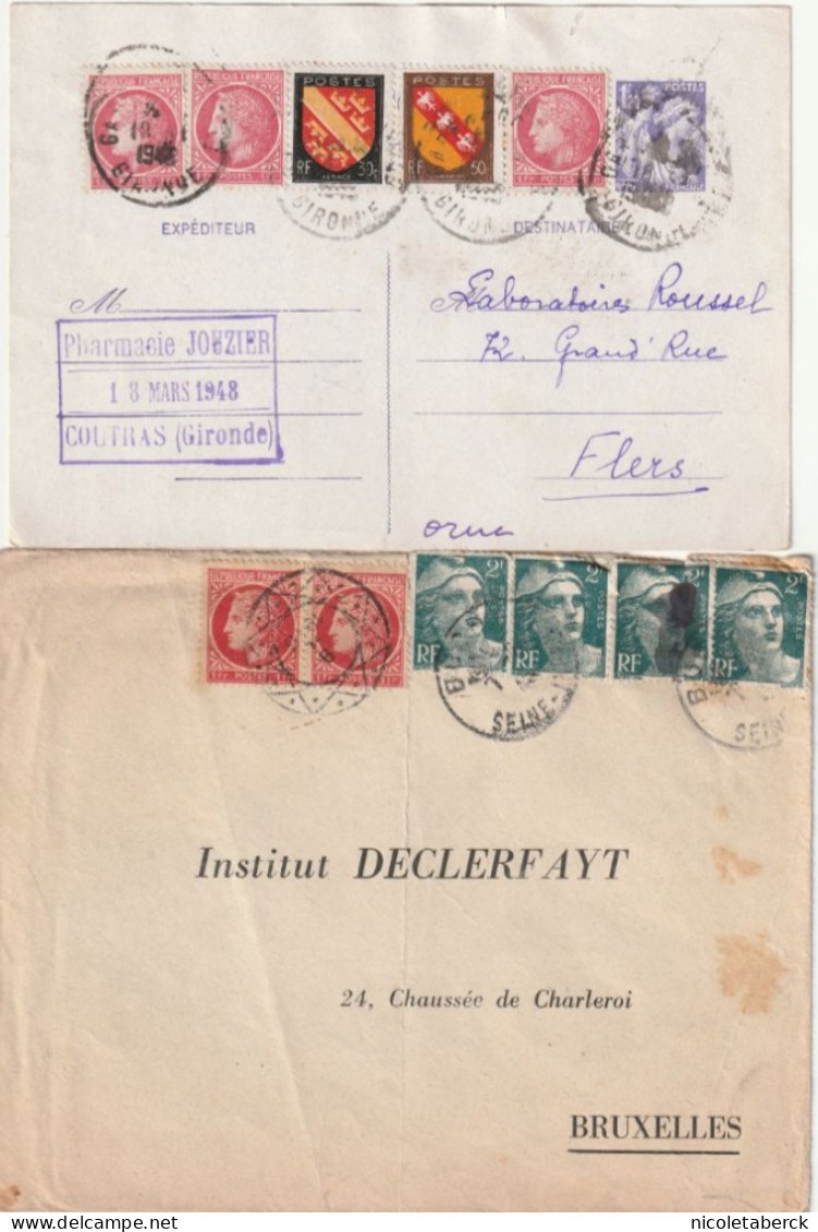 N° 676 Sur Entier Postal Iris + Lettre Pour Bruxelles Avec Tampon Spéciale Car Non Oblitérée  Au Départ. Rare. - 1945-47 Ceres De Mazelin