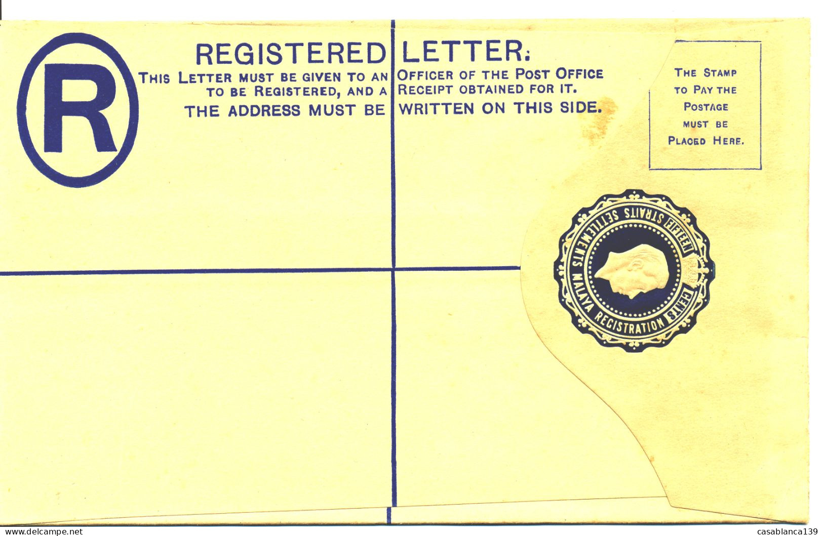 Singapore , Reg. Letter Envelope, Unused, 1915 - Singapore (...-1959)