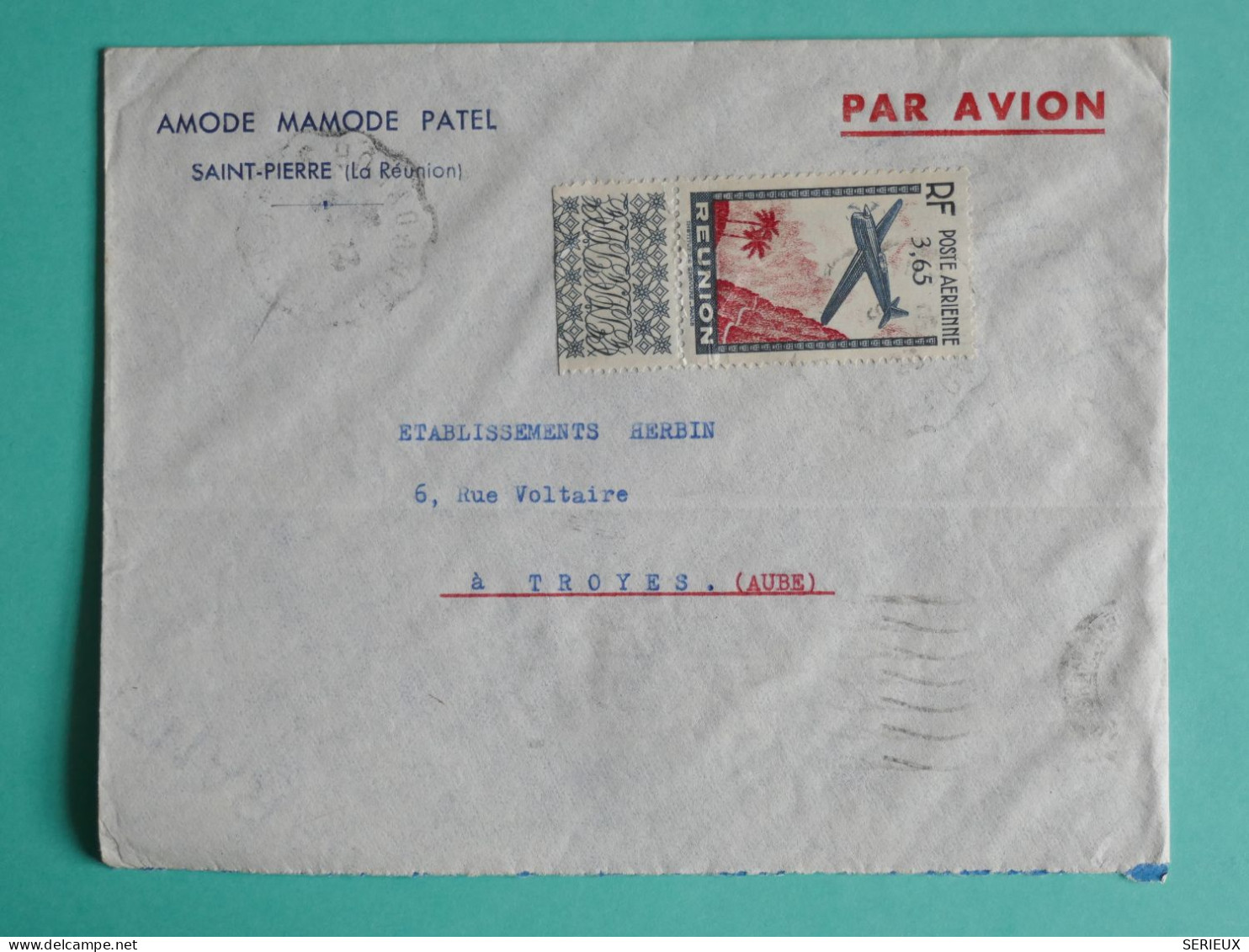 DJ 2 REUNION BELLE LETTRE  PRIVEE   1938 ST PIERRE A TROYES FRANCE+TP TAB  ++ +DISPERSION D UNE COLLECTION + +++ - Cartas & Documentos