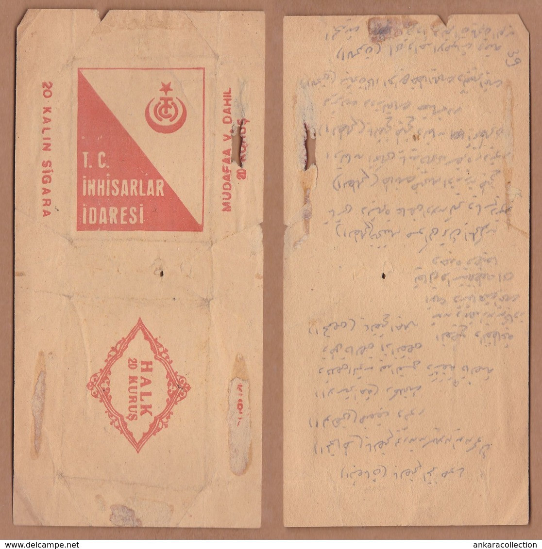 AC - HALK INHISARLAR IDARESI TURKISH CIGARETTE VINTAGE CIGARETTE BOX COVERING PAPER FOR COLLECTION - Zigarettenetuis (leer)