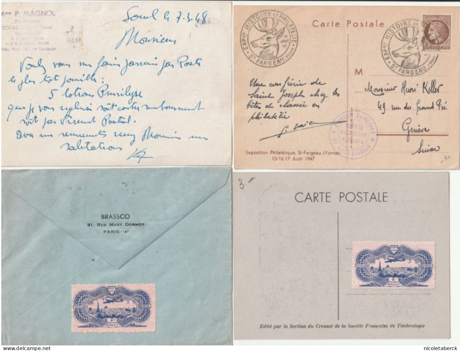 Cérès De Mazelin N° 681, 2 Carte Expos St Fargeau  + Variété + Le Creusot Seul Sur Lettre + Entier Postal Du Tarn - 1945-47 Cérès Van Mazelin