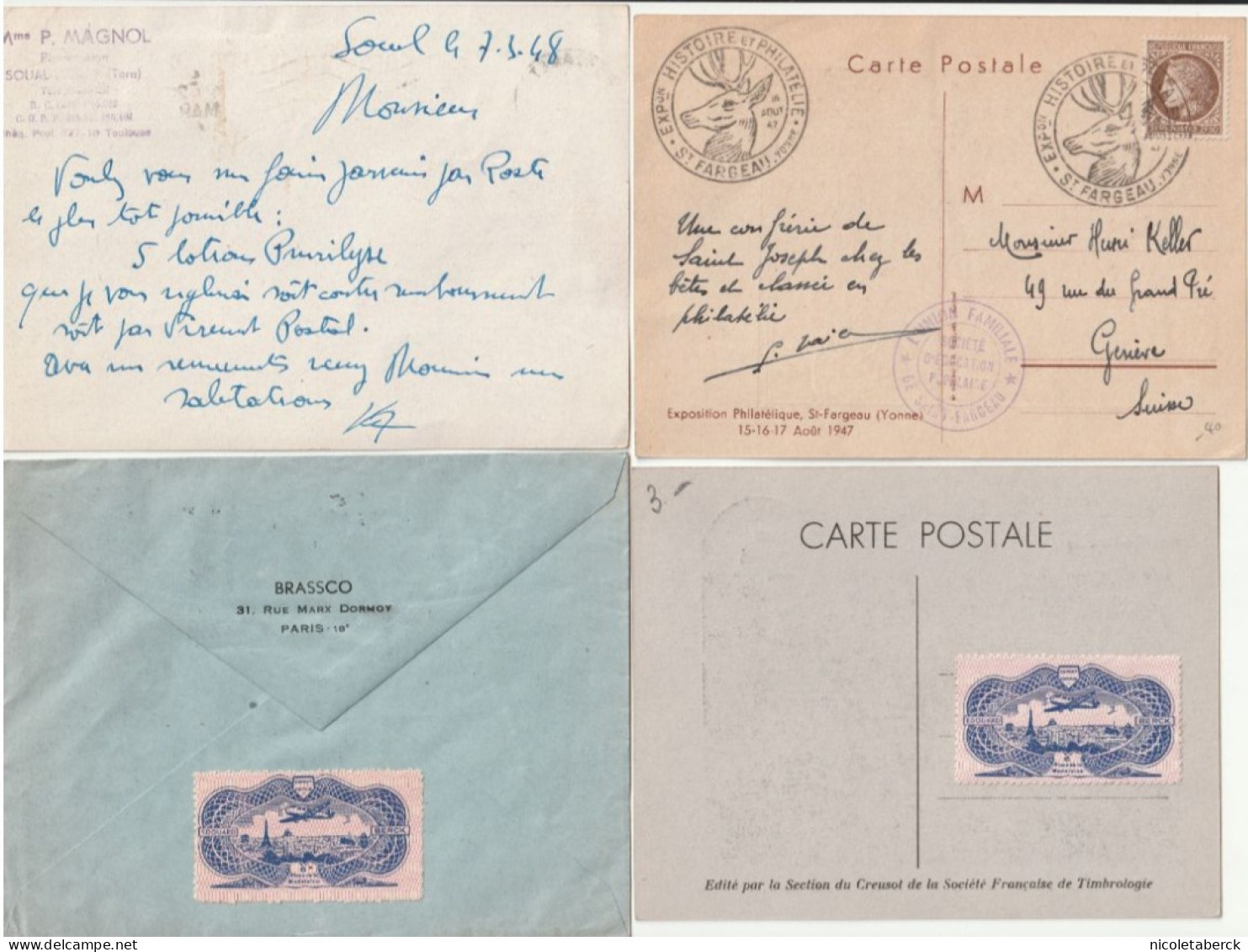 Cérès De Mazelin N° 681, 2 Carte Expos St Fargeau  + Variété + Le Creusot Seul Sur Lettre + Entier Postal Du Tarn - 1945-47 Ceres Of Mazelin