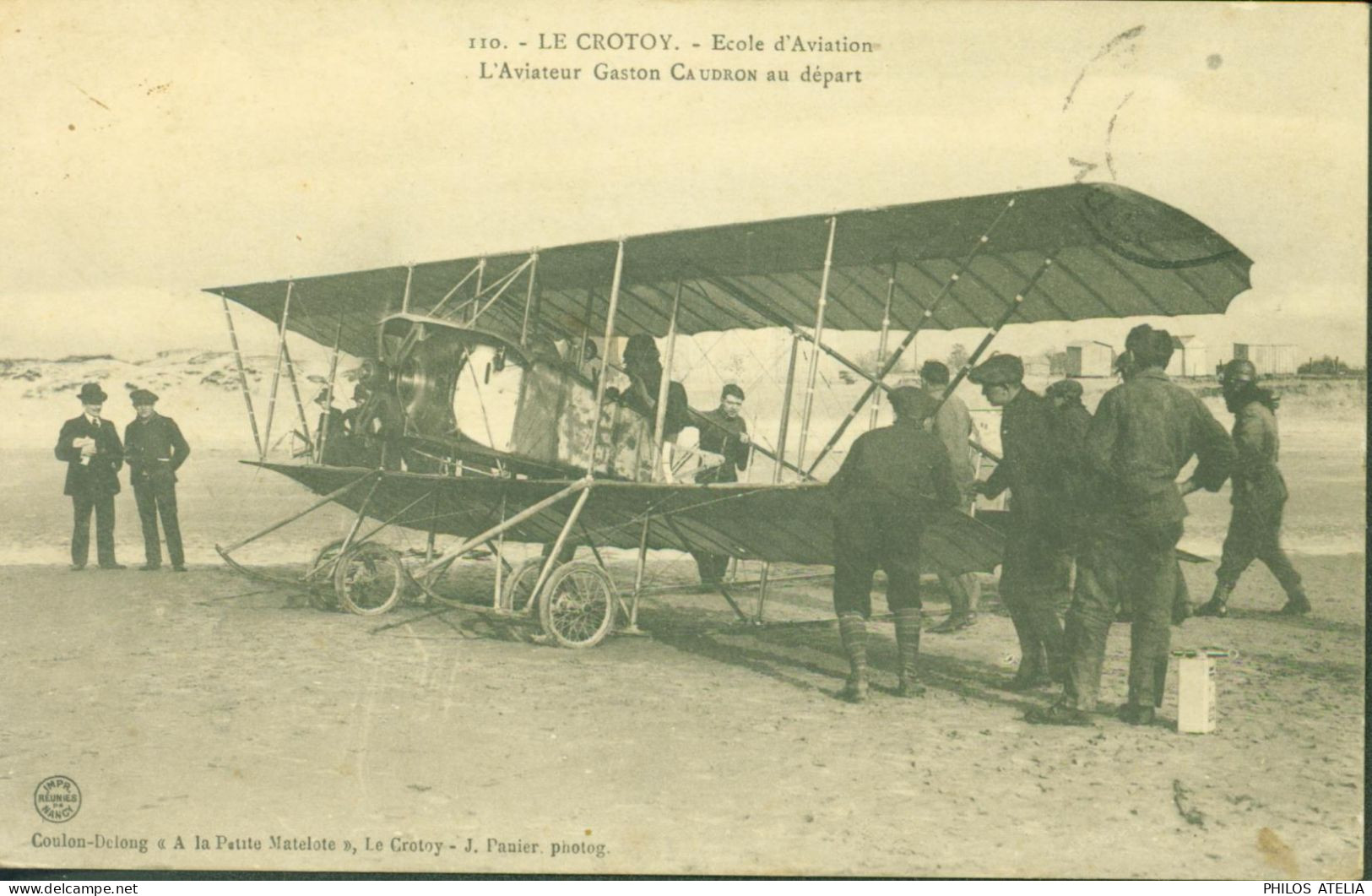 CPA CP Avion Le Crotoy école D'aviation L'aviateur Gaston Caudron Au Départ - Aviatori