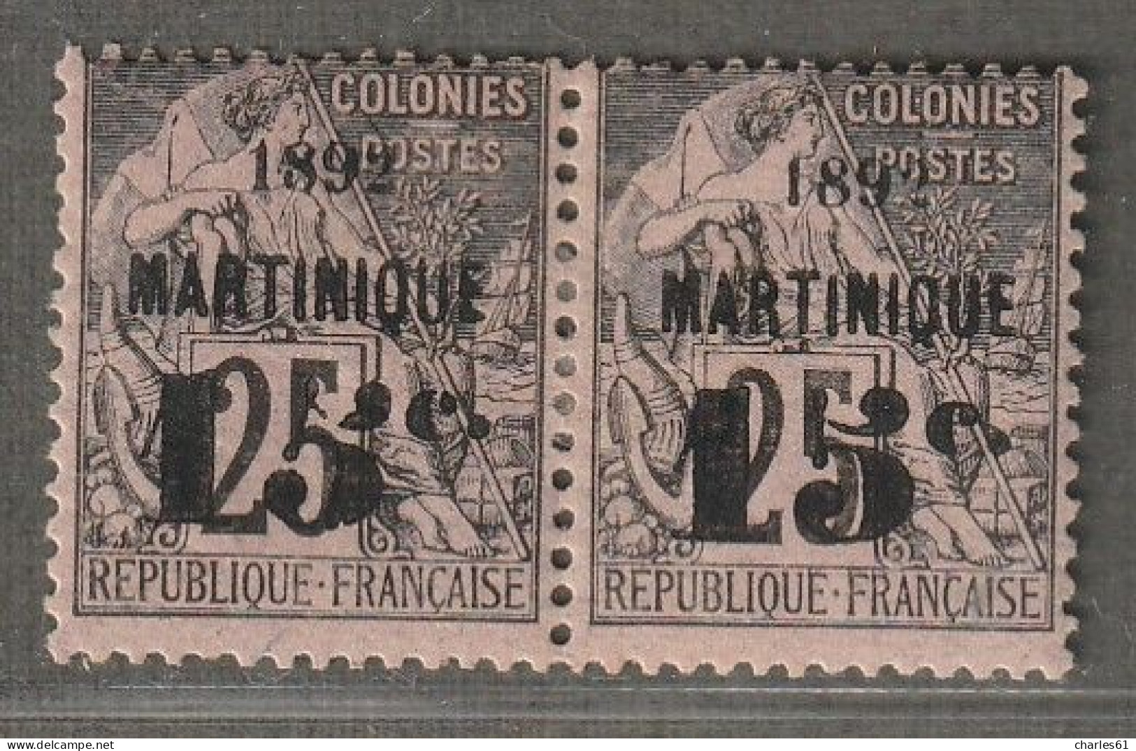 MARTINIQUE - N°28b * (1892) 15c Sur 25c Noir Sur Rose : Chiffre 5 Penché TàN Signé Brun - Neufs