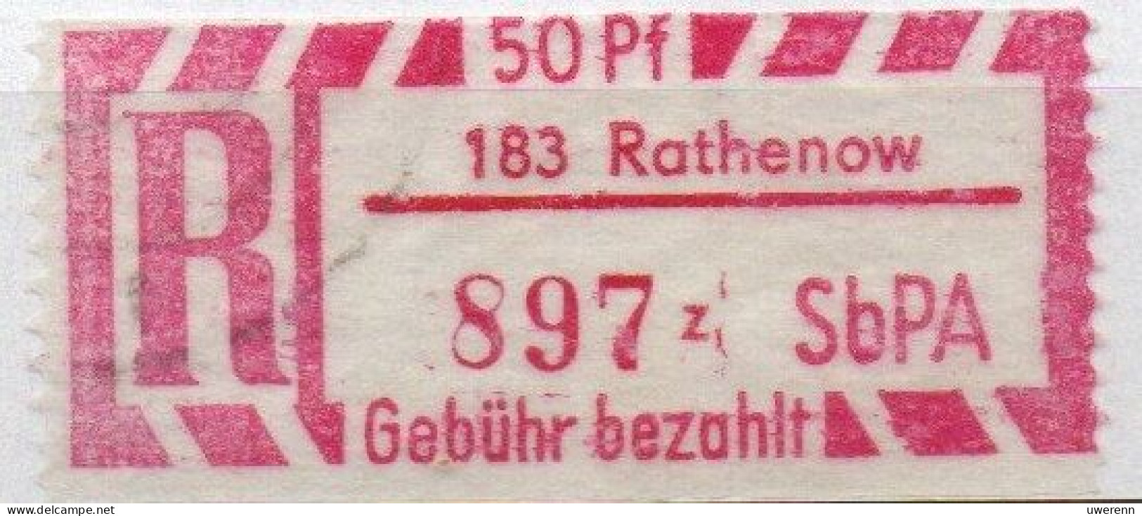 DDR Einschreibemarke Rathenow SbPA, EM2B-183zII, PU-, RU A, DLT Gestempelt - Etiquetas De Certificado