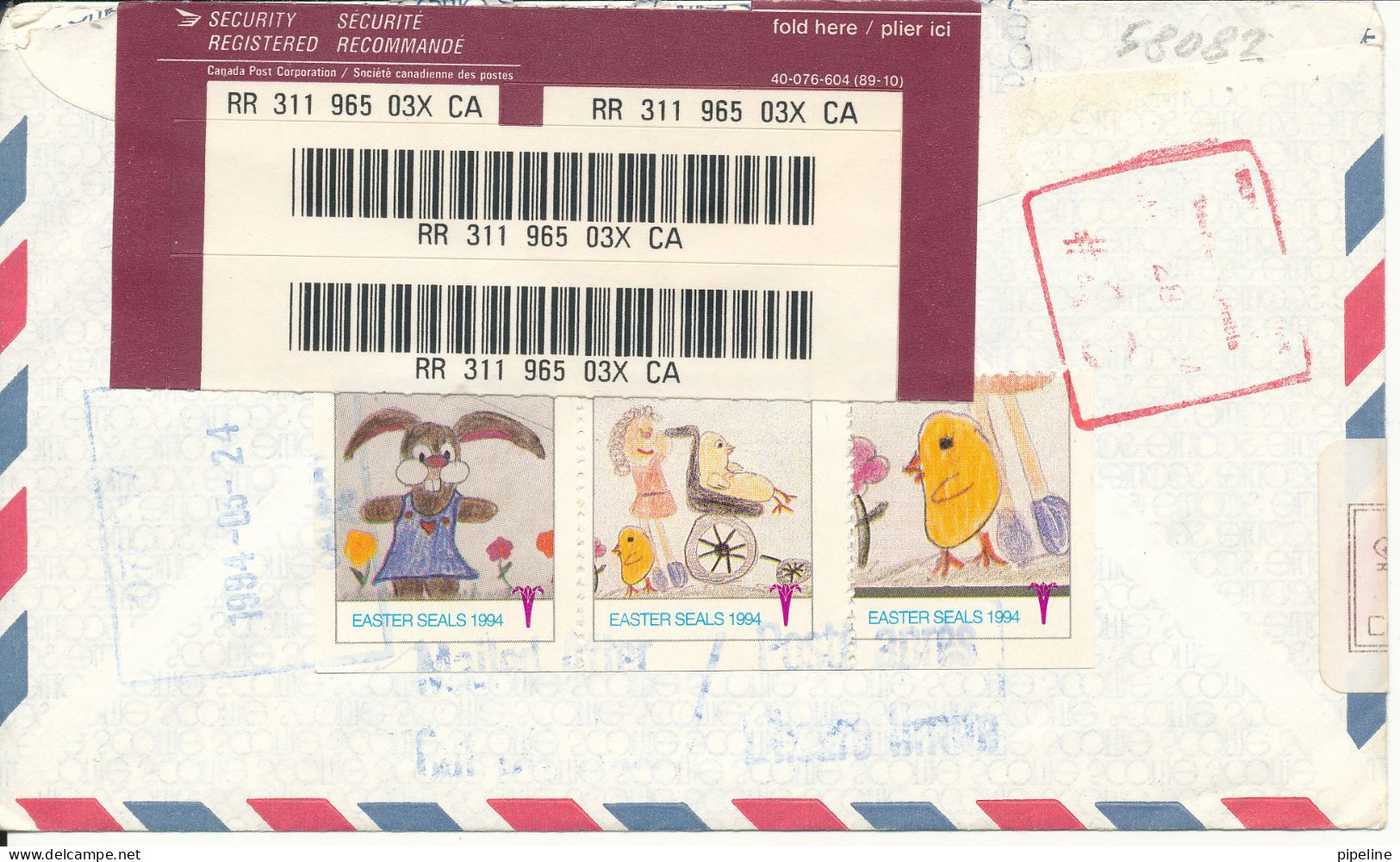 Canada Security Registered Air Mail Cover Sent To Denmark 24-3-1994 See Scans - Poste Aérienne