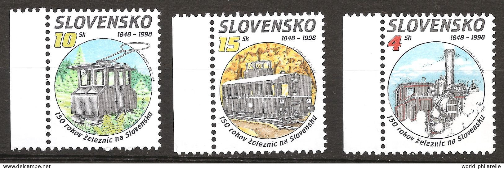 Slovaquie Slovensko 1998 N° 276 / 8 ** Train, Chemin De Fer, Locomotive à Vapeur, Rail, Diesel, Electrique, Lampe, Wagon - Neufs