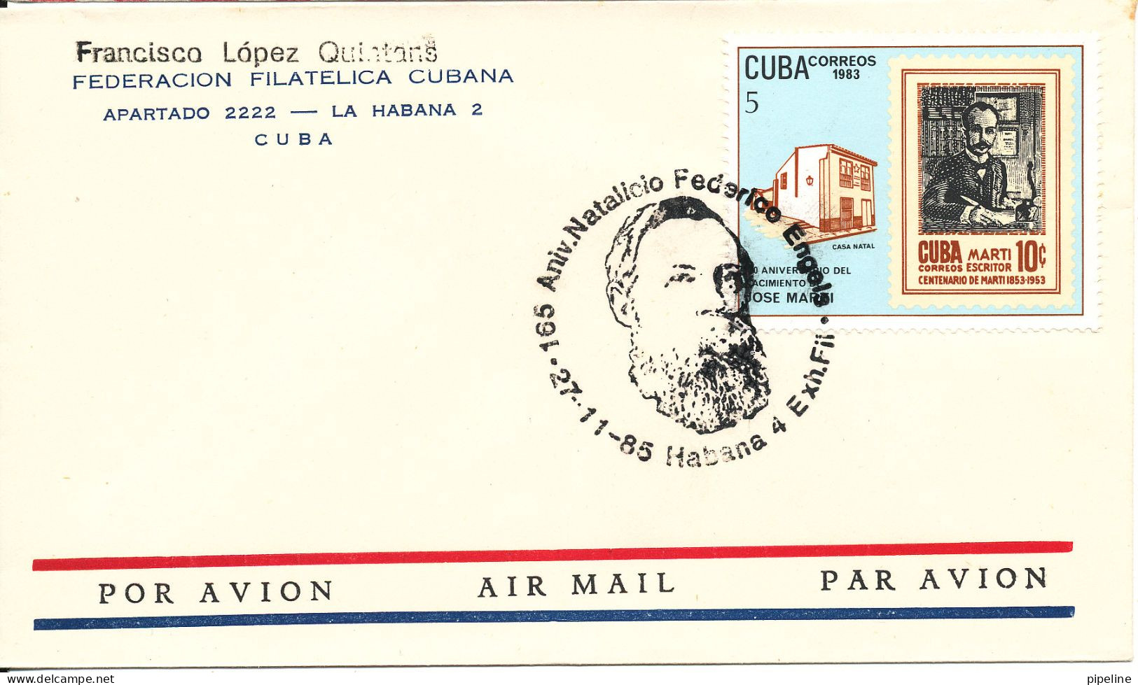 Cuba Air Mail Cover Habana 27-11-1985 Special Postmark - Covers & Documents