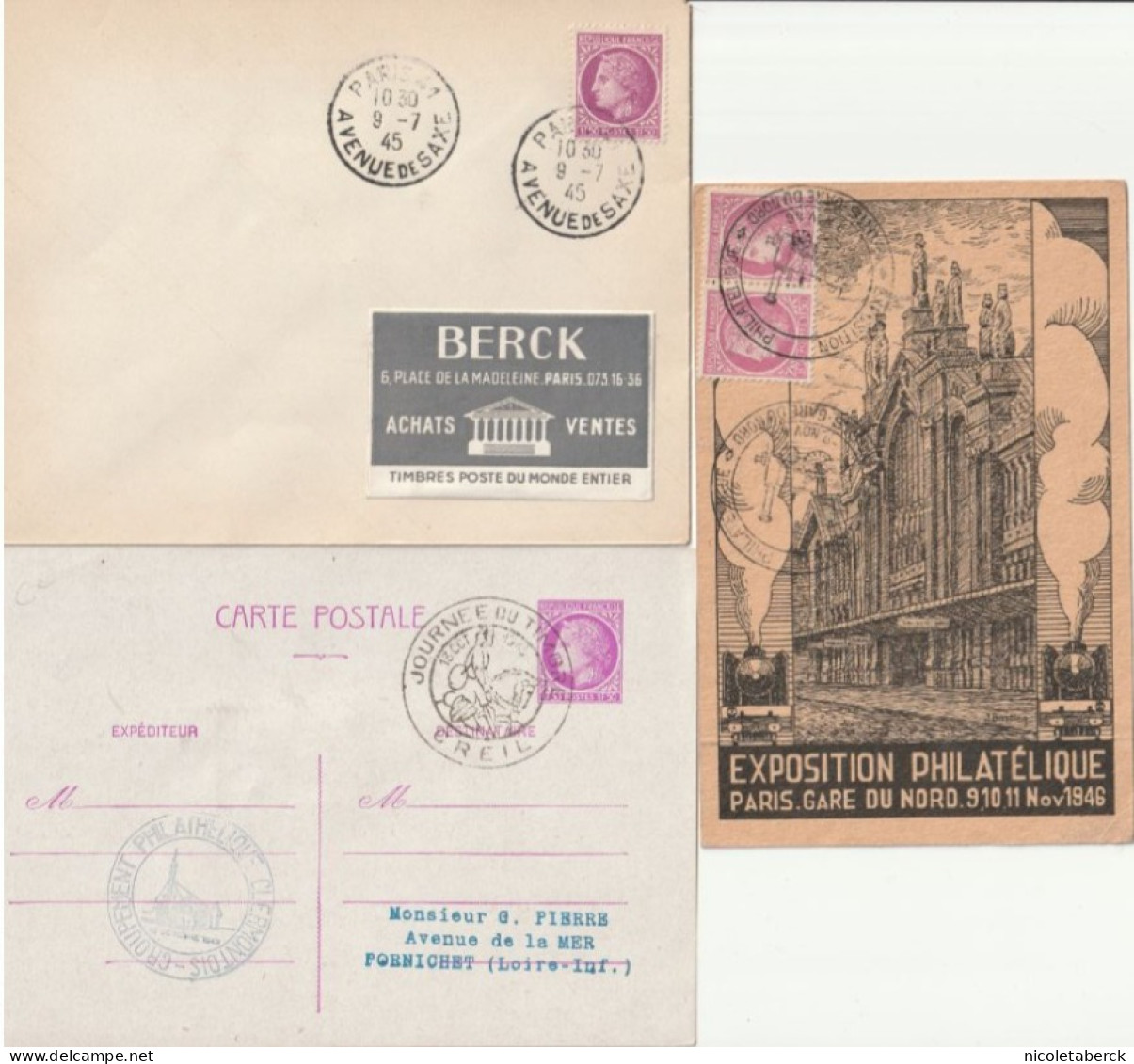 Cérès De Mazelin N° 679 Obl: 1er Jour, Carte Obl: Journée Du Timbre, Carte Expo Gare Du Nord . Collection BERCK. - 1945-47 Ceres (Mazelin)