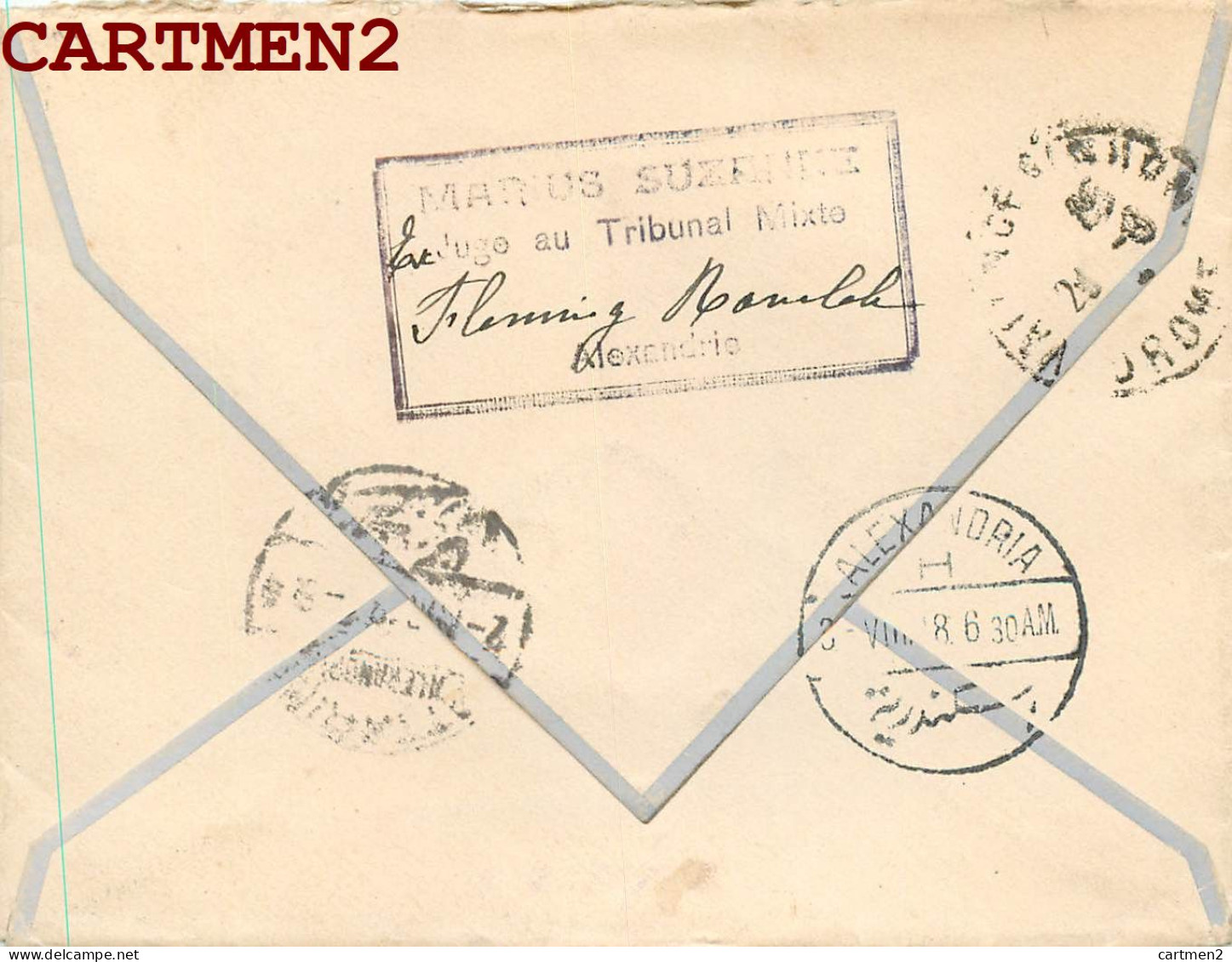 EGYPTE LETTRE MARIUS SUZANNE JUGE TRIBUNAL MIXTE ALEXANDRIE EGYPT STAMP PHILATELIE ALEXANDRIA CACHET - 1915-1921 Protectorat Britannique