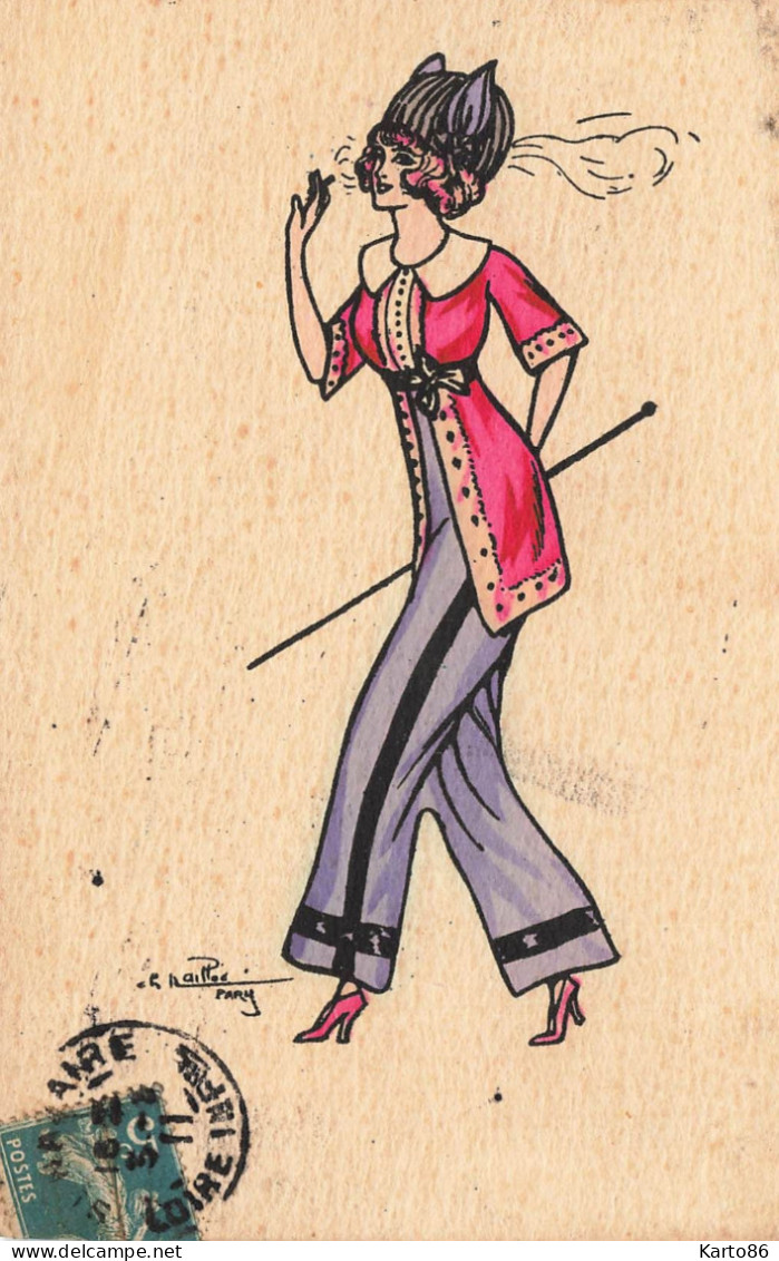 NAILLOD * CPA Illustrateur Naillod Art Nouveau * Série 136 * Mode Femme Robe Chapeau Canne Cigarette Tabac - Naillod