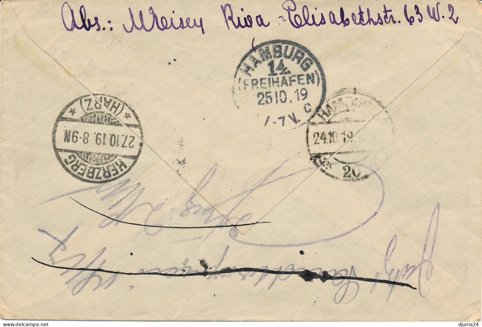 BF0451 / LETTLAND  -  RIGA  -  1919  ,  R-Brief Nach Herzberg  -  Michel 10c , 2x 11c - Lettland