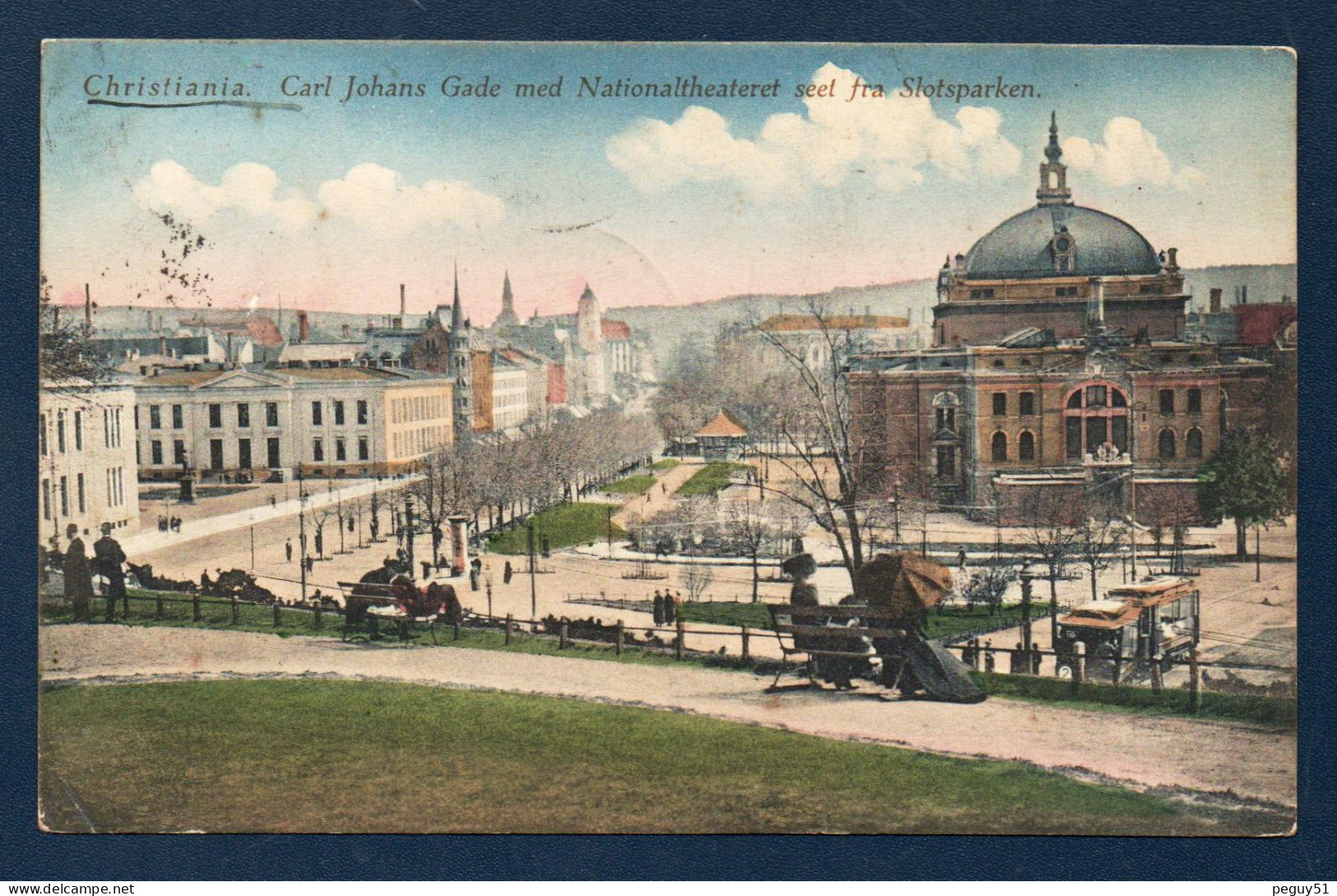 Norvège. Christiania . Carl Johans Gade, Avenue Principale De Oslo, Le Théâtre National Et Le Parc Du Château. 1913 - Norwegen