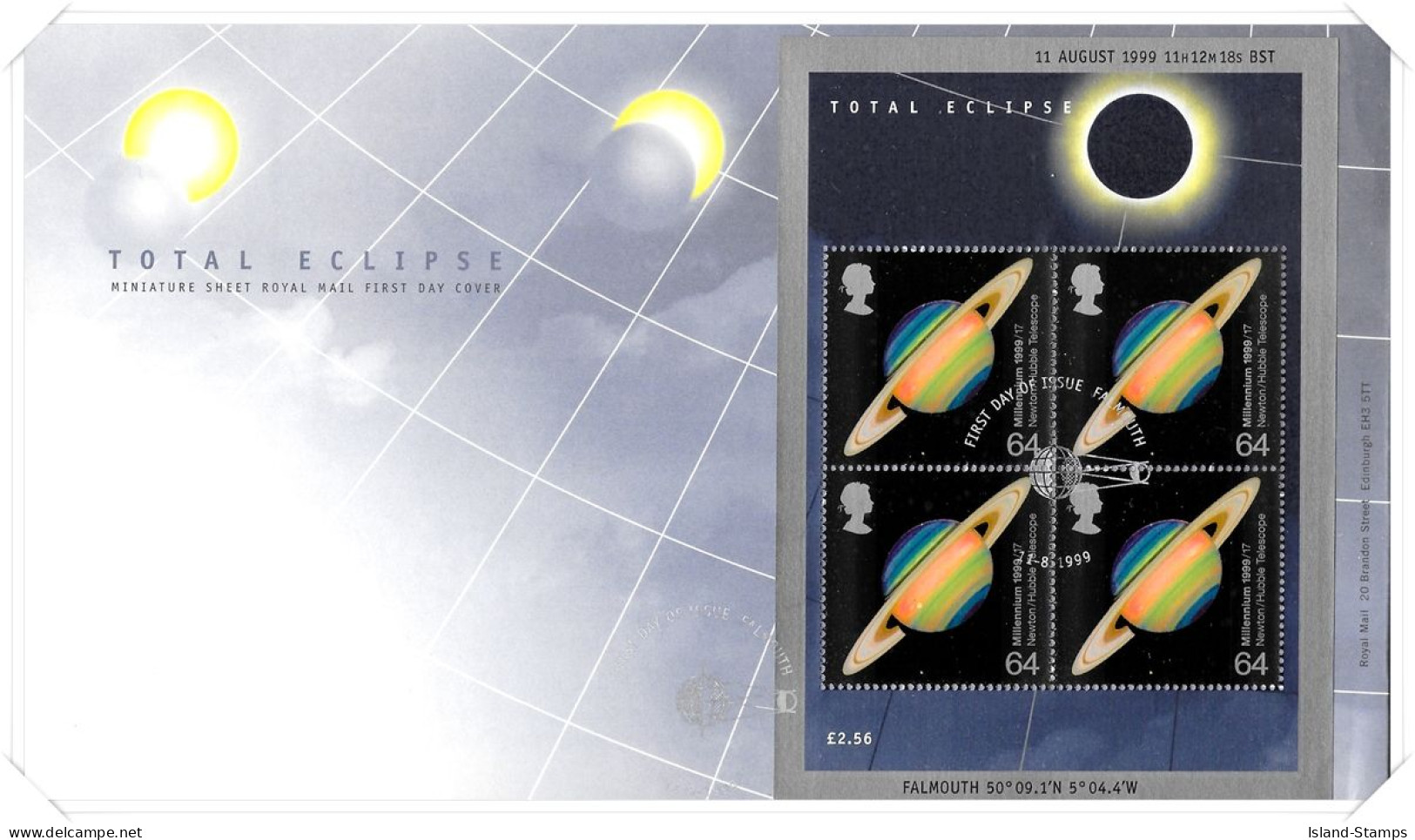 1999 - Total Eclipse (2) Unaddressed FDC Tt - 1991-2000 Decimal Issues