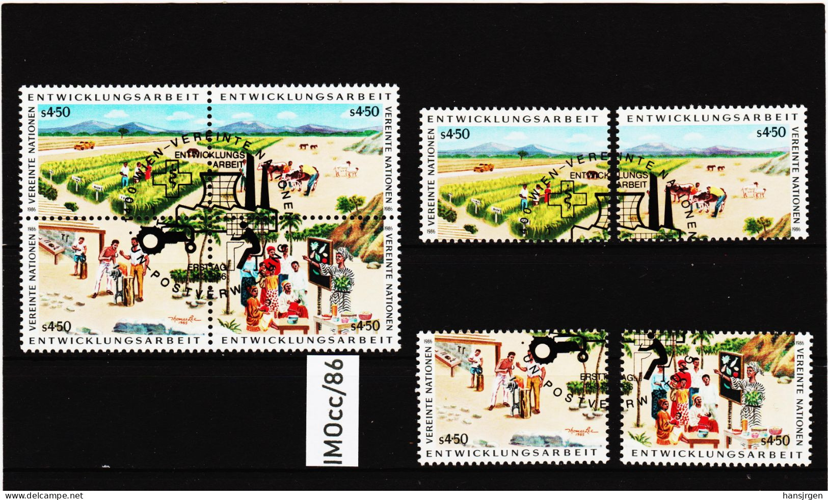 IMOvv/86  VEREINTE NATIONEN UNO WIEN 1986 MICHL  56/59 + VIERERBLOCK + SATZ Gestempelt SIEHE ABBILDUNG - Used Stamps