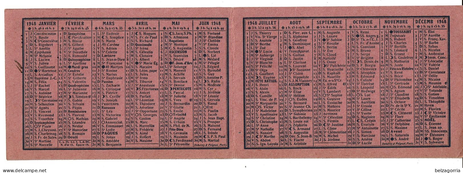 CALENDRIER PUBLICITARE De 1948 Offert Par La GRANDE PHARMACIE DE PARIS - DELEPORTE Pharmacien - VOIR SCANS - Petit Format : 1941-60